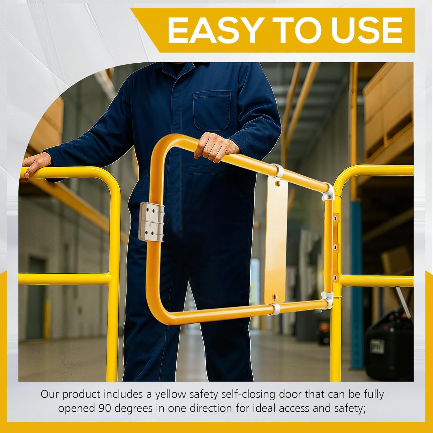Blulu Industrial Swing Gate Universal Spring-Loaded Safety Swing Gate 16" to 47" Wide Self-Closing Safety Powder Coated High-Visibility Yellow