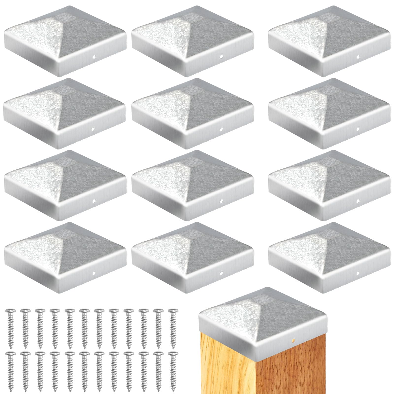 12 tappi per pali da 7 x 7 cm, tappi per pali di recinzione, tappi per pali in legno, tappi di copertura per pali in metallo, tappi per recinzioni quadrati, con viti