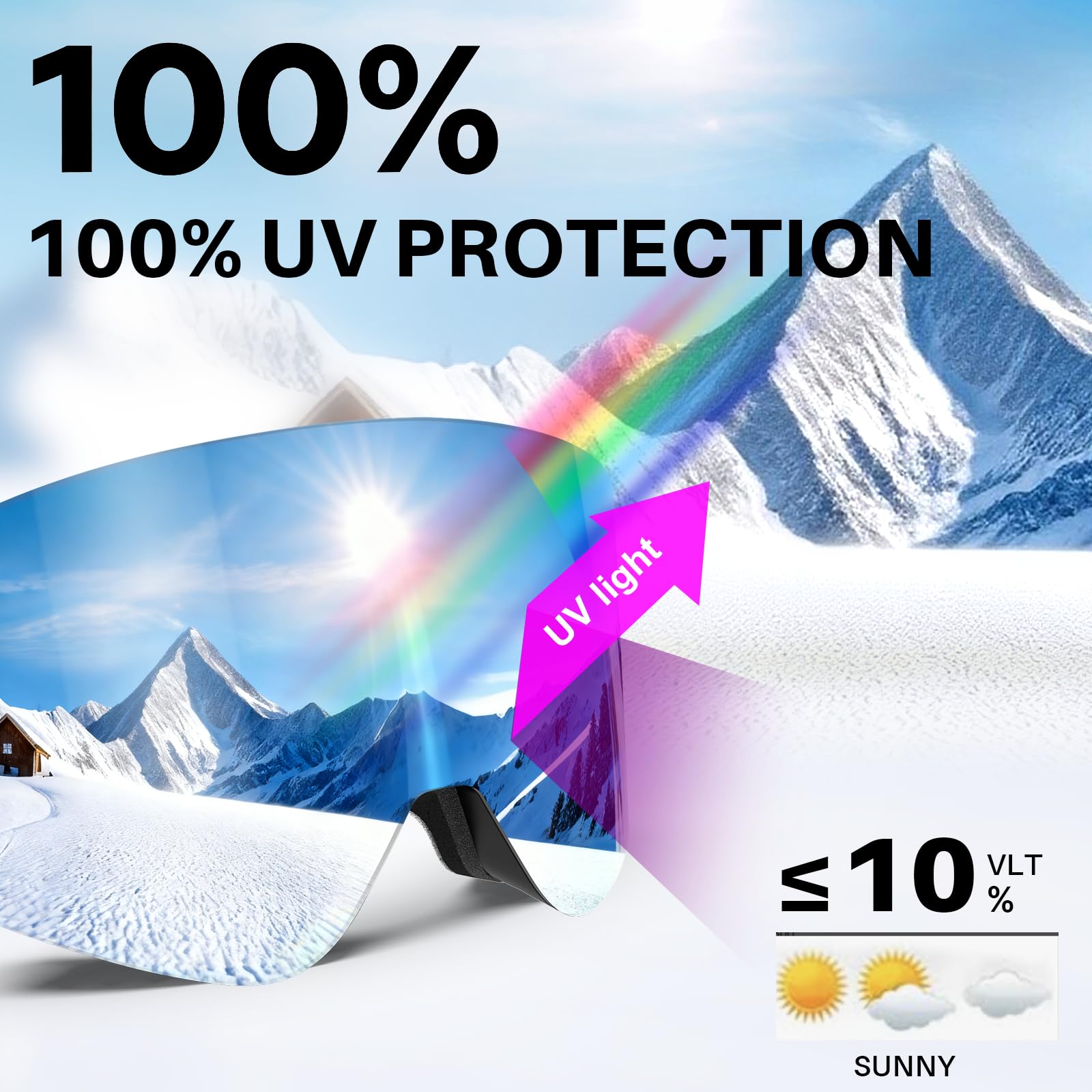 Masque de ski OTG anti-buée pour porteurs de lunettes protection UV