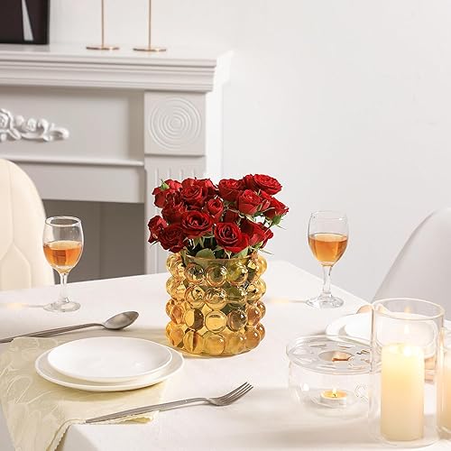 Miniatura 7 de Jarrón de cristal de burbujas, florero de flores ámbar, pequeños jarrones para flor, jarrones de vidrio cortos únicos para sala de estar,