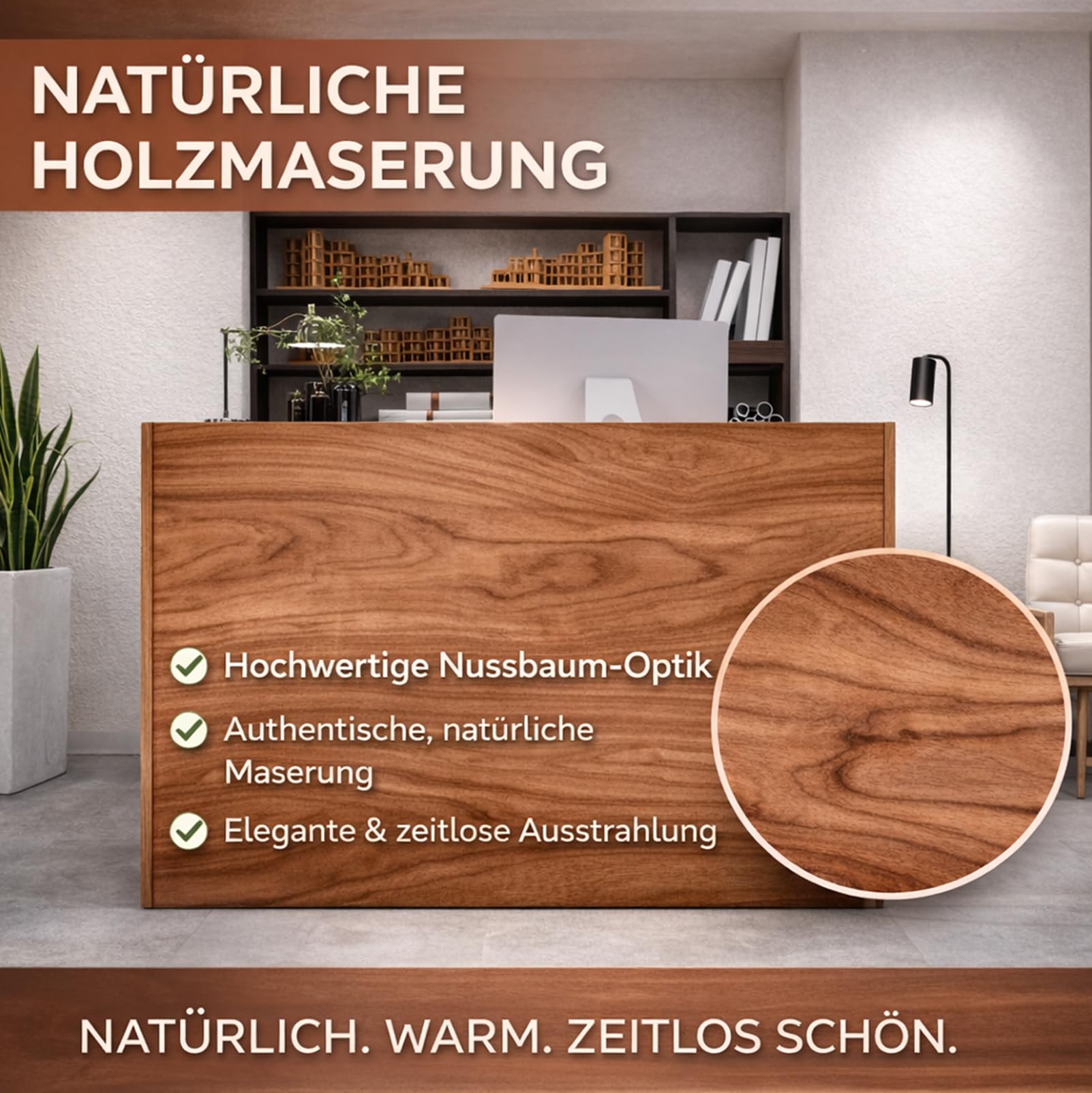 Empfangstheke mit Schublade und Aktenschrank Fronttresen 120CM für Büro Salon Spa Einzelhandel