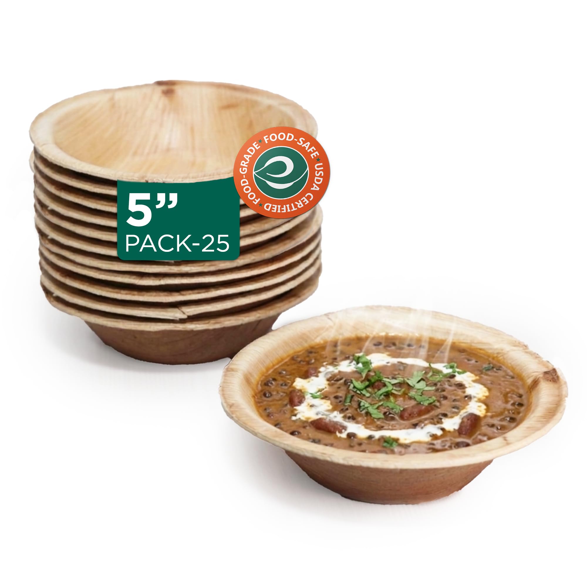 ECO SOUL [200 ml, 25 Pack Bamboo Bowls | Like Wooden Bamboo | Eco Friendly, Biodegradable, Use and Throw Small Dona | for Serving Pasta, Soup & Snacks | Birthday, Wedding & Party (5 inch)