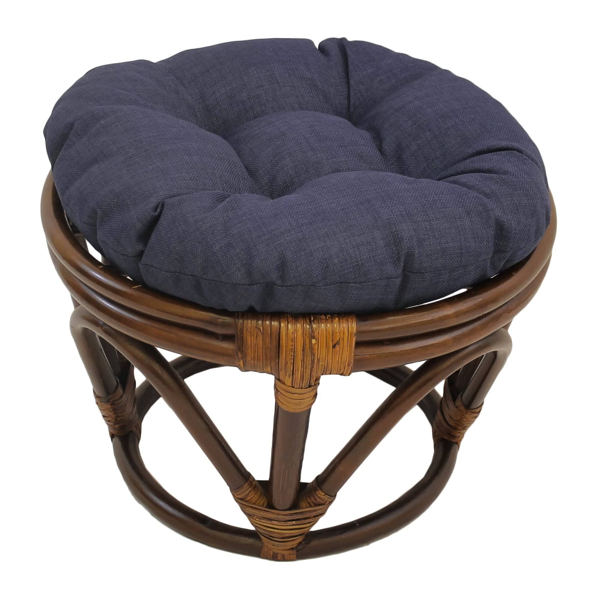 International Caravan Furniture Piece Rattan Ottoman with Outdoor Fabric Cushion