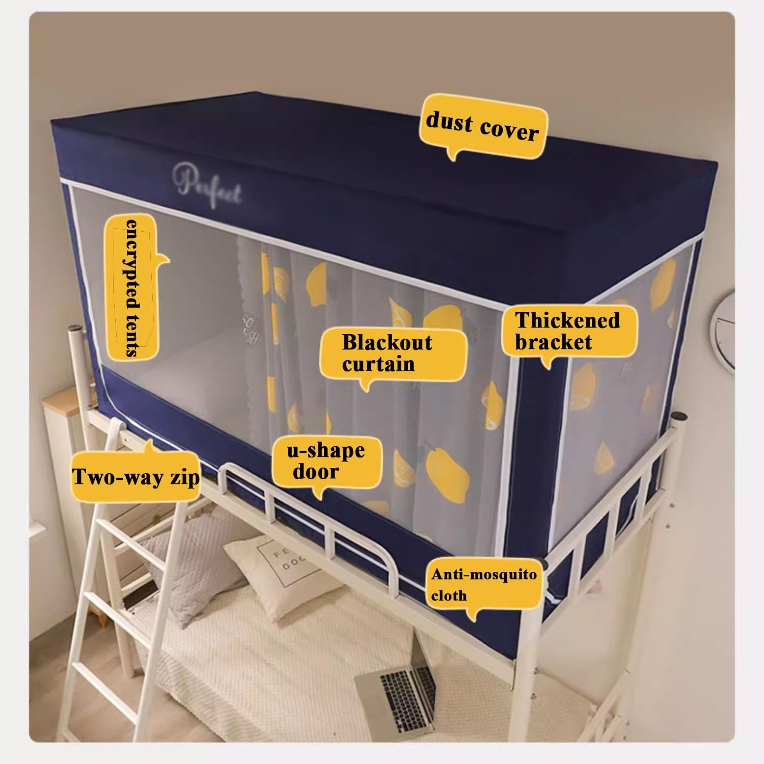 Verdunkelungs-Bettzelt, Doppelbett, Sichtschutz im Schlafsaal, Etagenbett für den Innenbereich, mit Halterung, für Kinder/Erwachsene, einfach zu installieren und tragbar, für Mädchen/Jungen,