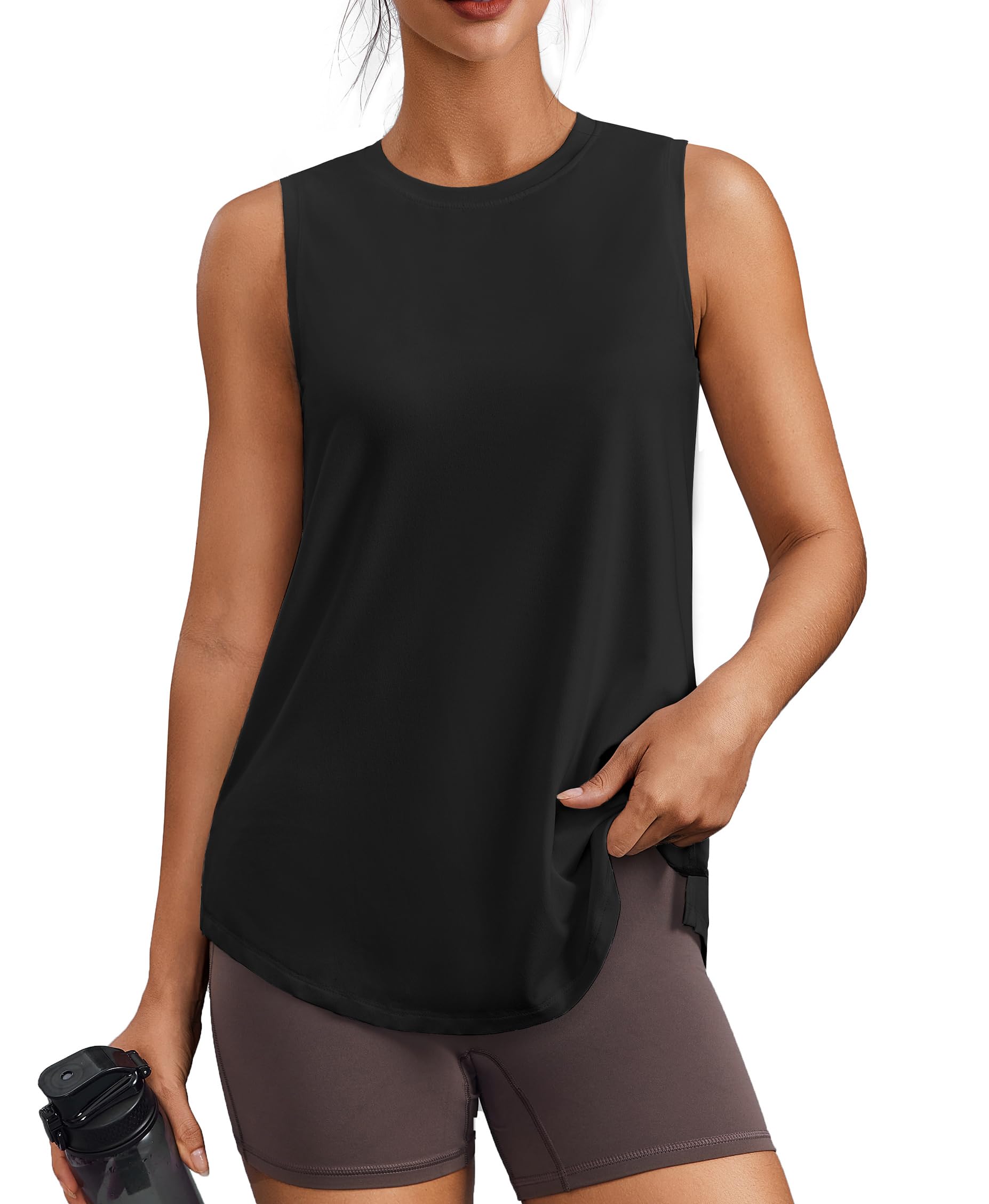 PINSPARK Workout Tops for Women Sleeveless Athletic Tank Tops UPF 50+ Running Tanks with Side Slits Loose Fit Gym Yoga Shirt - 2