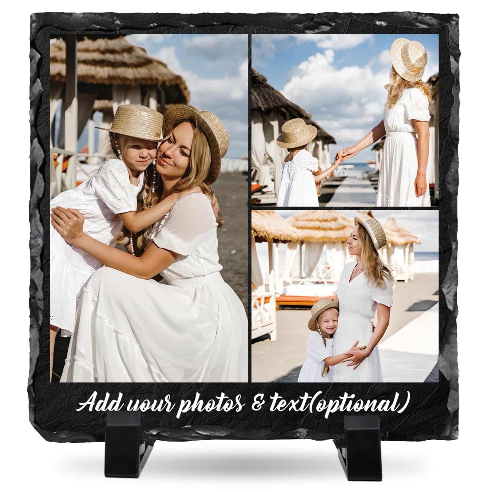 ALBK Personalised Picture Frame - Personalised Gifts, Custom Photo Frame, Personalised Stone Rock Slate Plaque, Gifts for Mothers Fathers Day Valentine's Day Wedding Birthday Christmas- 3 Photos