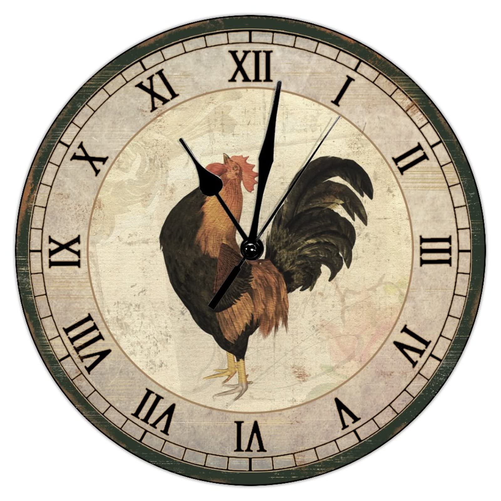 Horloge murale rétro française poule en bois 38cm pour cuisine