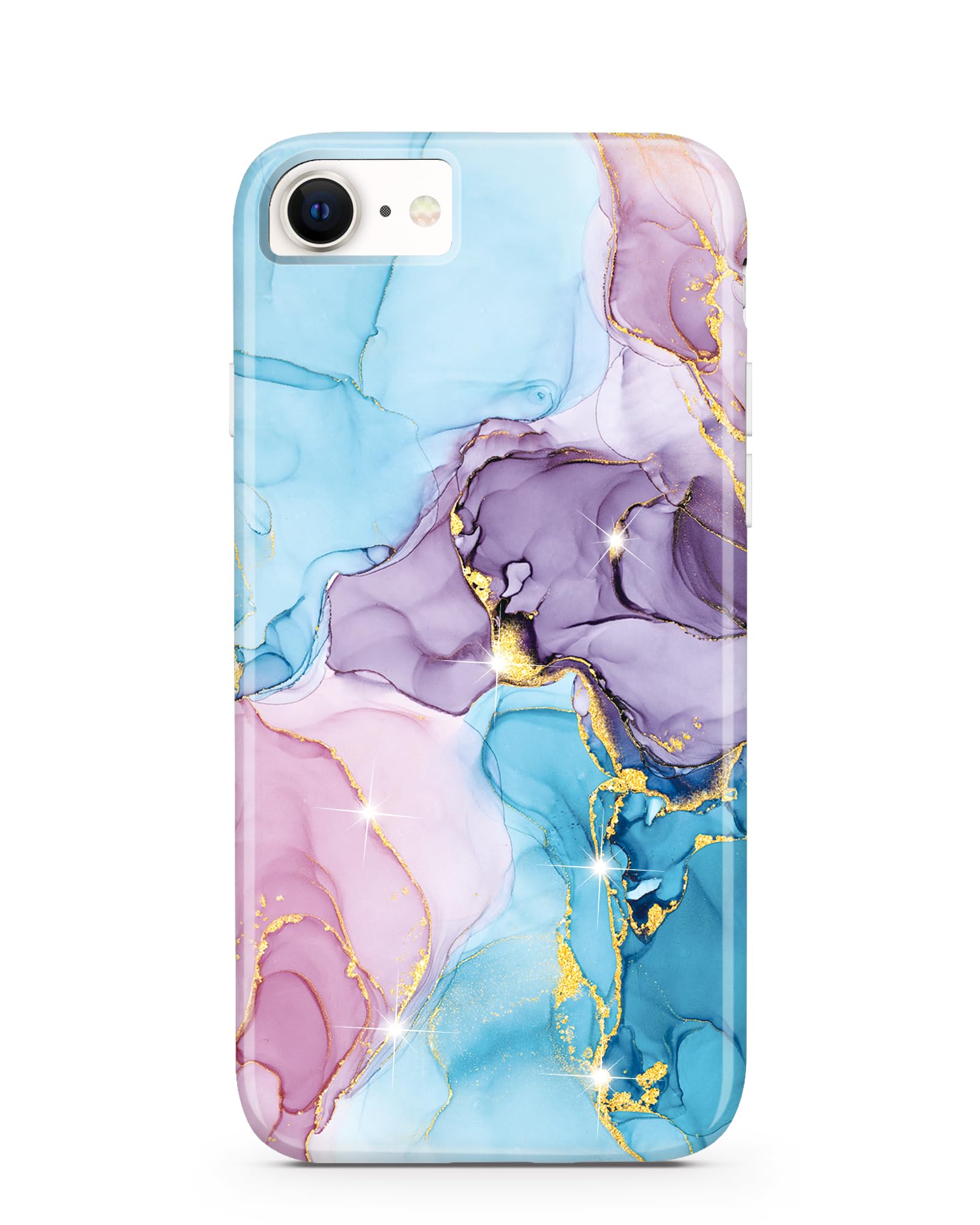 Custodia JIAXIUFEN Per IPhone 15 Pro Max – Effetto Marmo Con Glitter Oro – Morbida E Antiurto (6.7 Pollici, Viola/Menta)