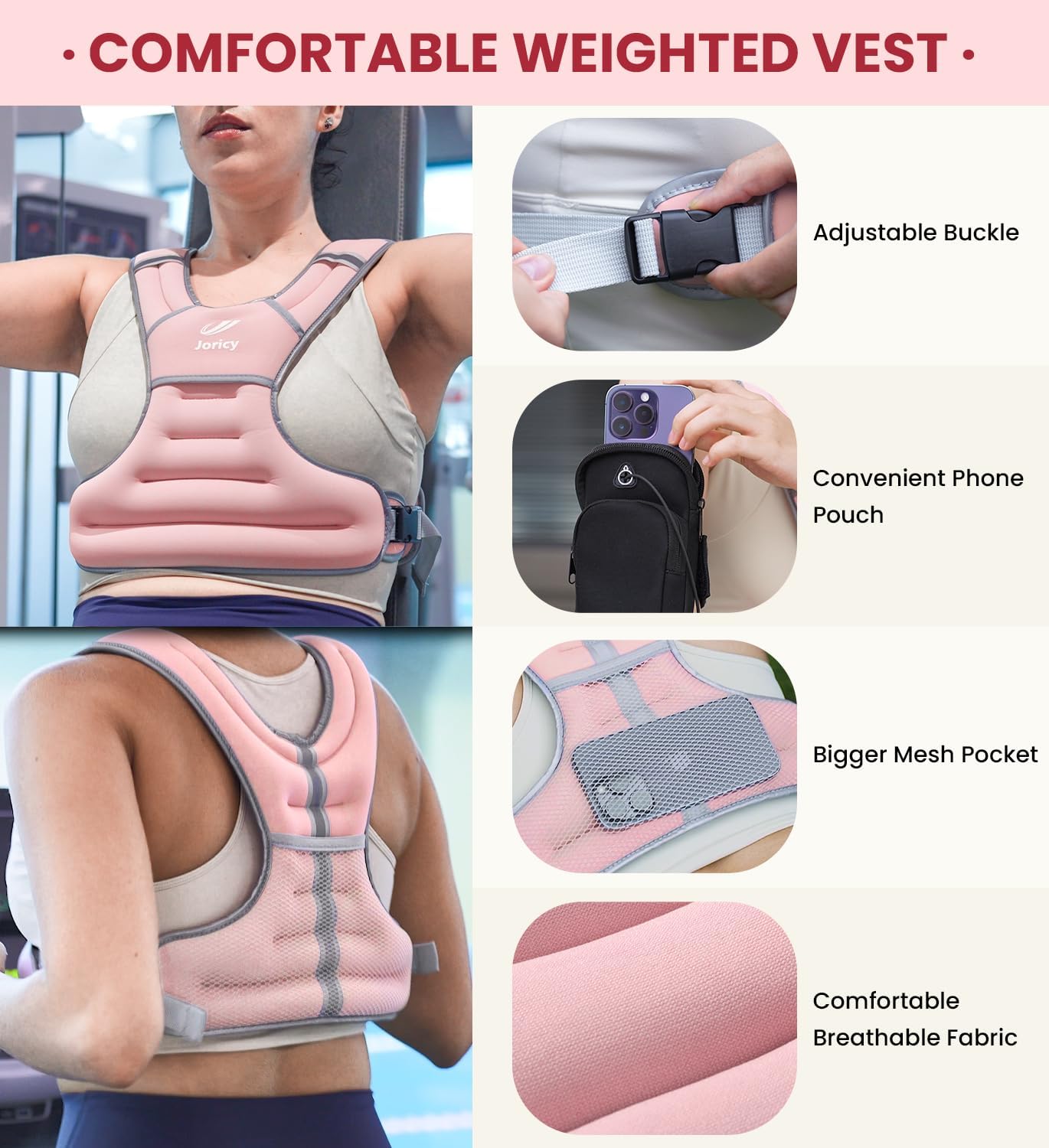 Weighted Vest Woman Men 6lb 8lb 10lb 12lb 15lb 18lb 20lb 25lb Weight Vest for Women, Rucking Vests with Reflective Stripe for Walking Running Workout Strength Training Weight Loss Fitness Weightlifting