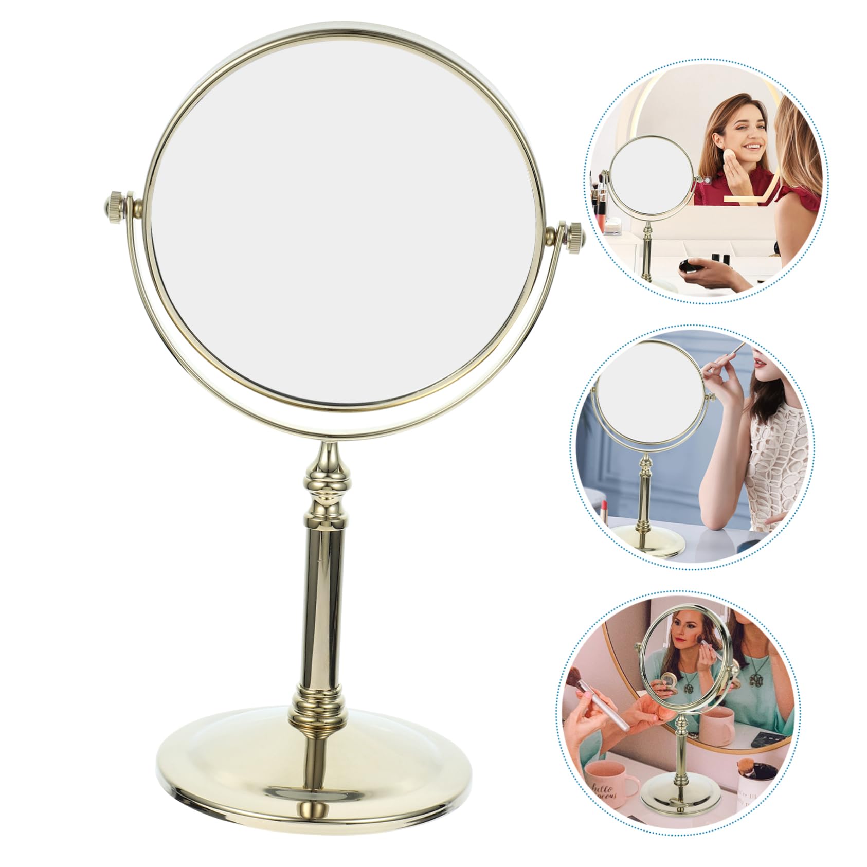 Ipetboom Specchio Trucco Doppia Faccia da Tavolo Oro 6 Pollici | Vetro e Metallo, Base Antiscivolo, per Camera e Bagno, Immagine Chiara e Ingrandimento
