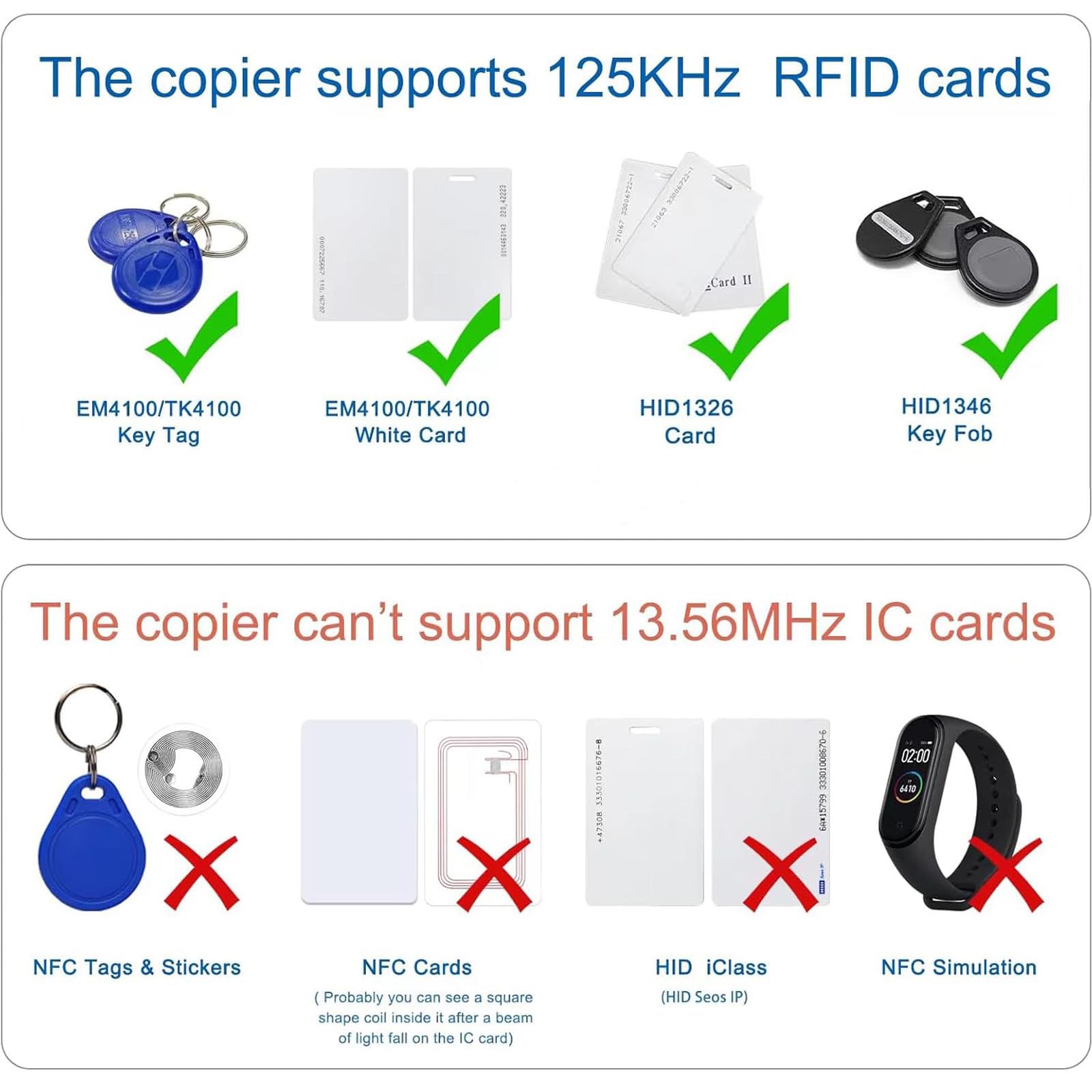 Lector y Grabador RFID 125 kHz Portátil con 10 Tarjetas T5577