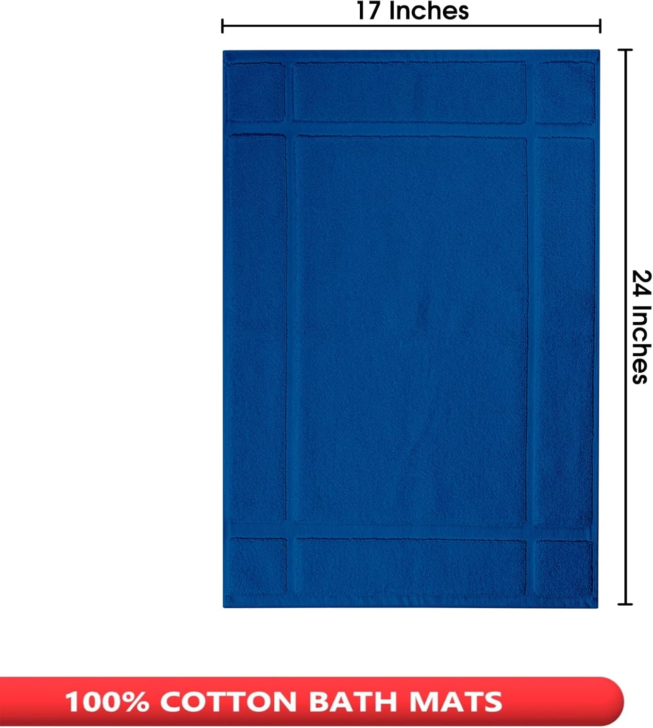 Ample Decor Pack of 2 100% Cotton 1350 GSM Bath Mats 24 x 17 Inches, Quick Dry Banded Border Shower Bathroom Floor Mat, Not Bathroom Rug - Navy, 2 Pack
