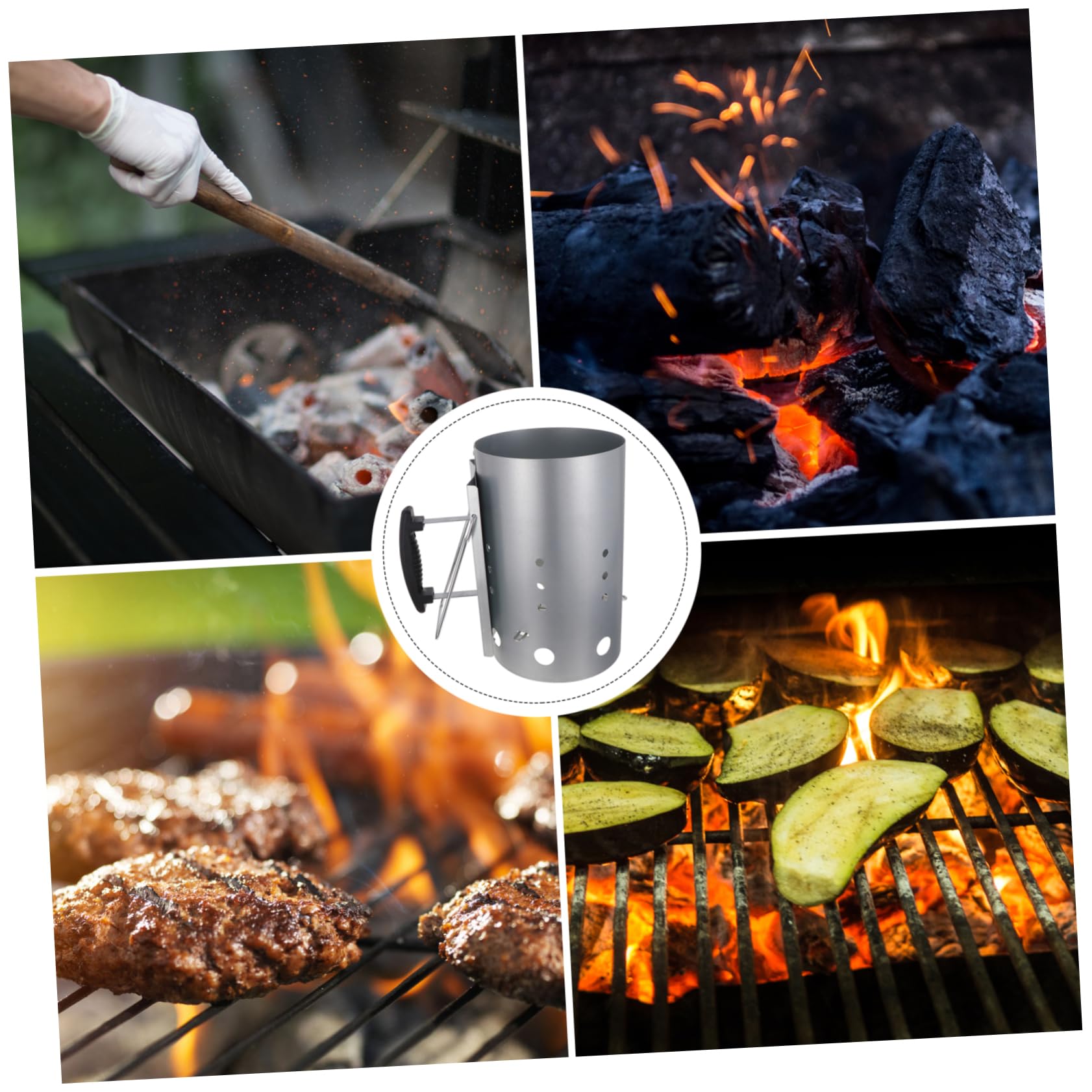 Accenditore per Barbecue Esterno a Carbone Rapido in Secchio Galvanizzato Manico in Nylon, per Creare Atmosfera Estiva e Facilitare la Cottura All'aperto