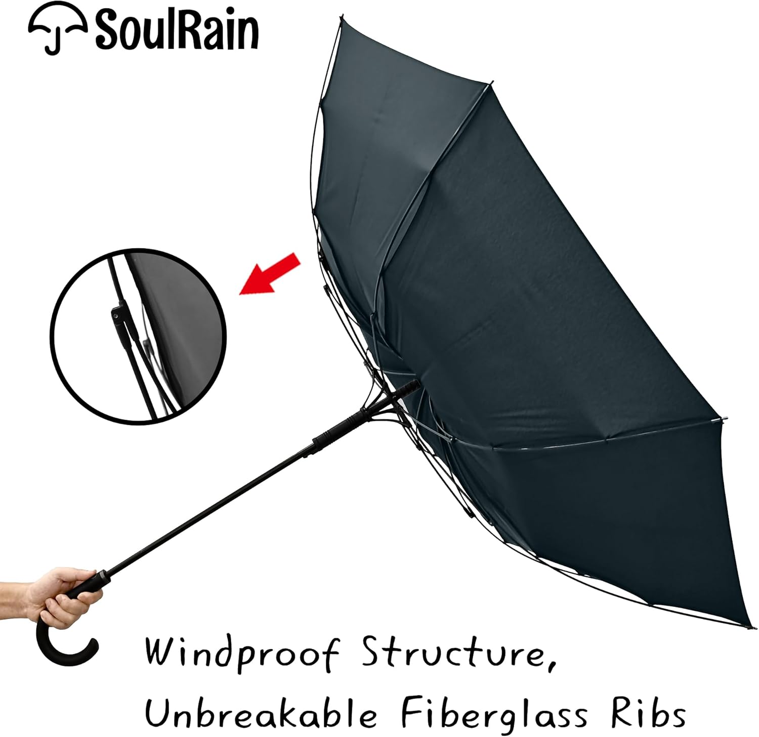 SoulRain 50 Inch Large Stick Umbrella Windproof Automatic Open Oversized J Handle Umbrellas for Men and Women Unbreakable Strong Travel Golf Umbrella