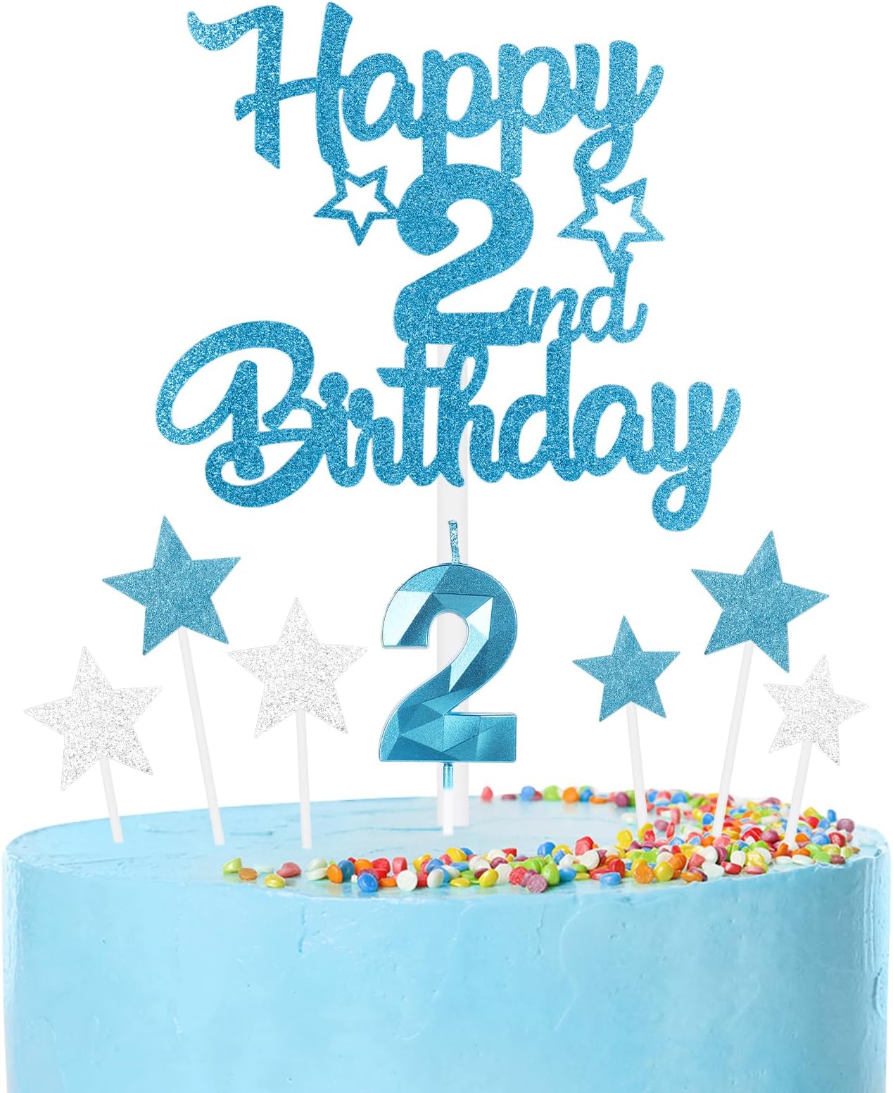 Toy Inspire Number 2 Birthday Candles - Blue Sky Cloud & Cow Cake Topper