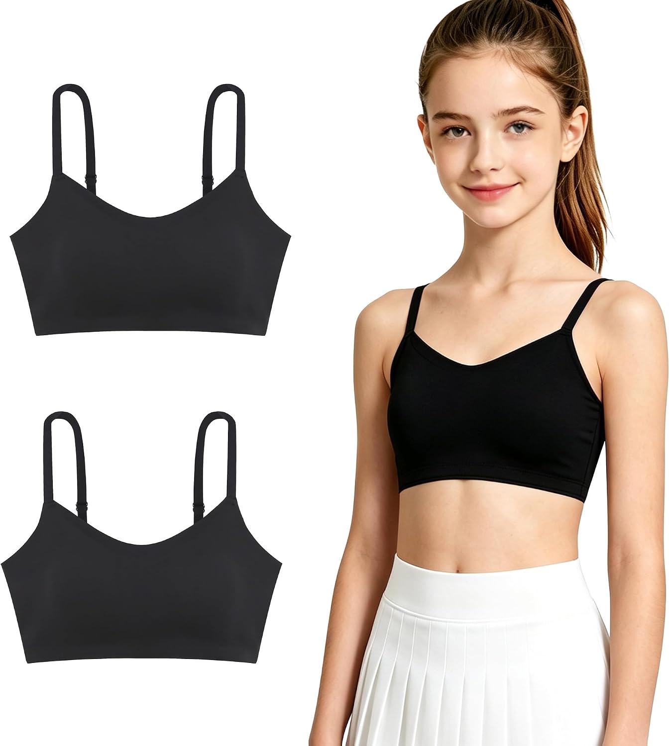 2 Pack Girls Bras 8-14 Years Old Teen Seamless Training Sports Bra
