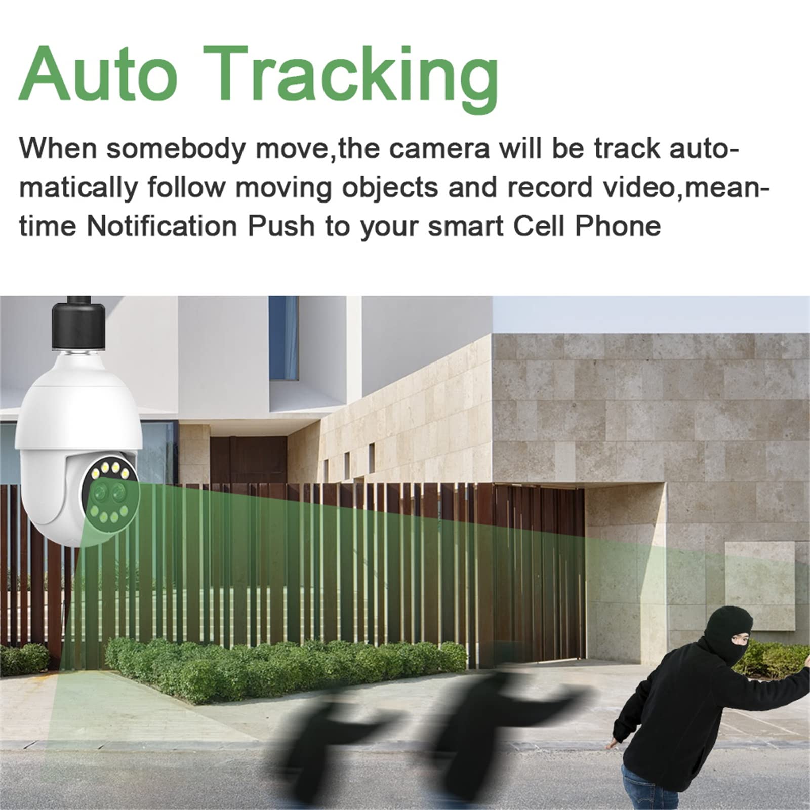 Cámara De Seguridad con Bombilla E27, Cámara WiFi De Doble Lente, Seguimiento Automático, Cámara IP De Vigilancia con Visión Nocturna En Color De 50M, Audio De 2 Vías