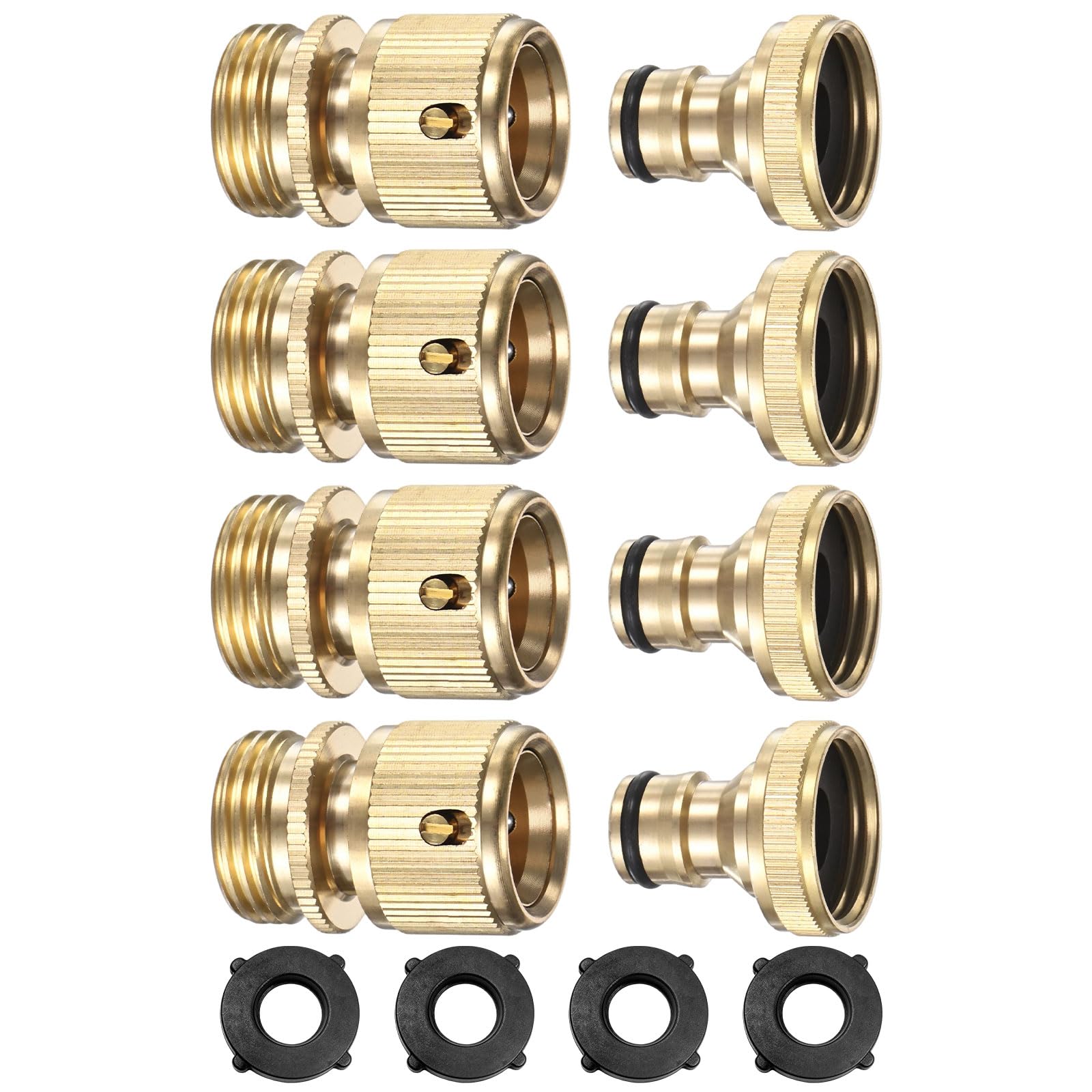 M METERXITY 4-Sets Garden Hose Quick-Connect, 3/4 Inch GHT Solid Brass Water Hose Fittings for Faucet/Pressure Washer/Pump/Sprayer, Male Quick Release Connector and Female Adapter