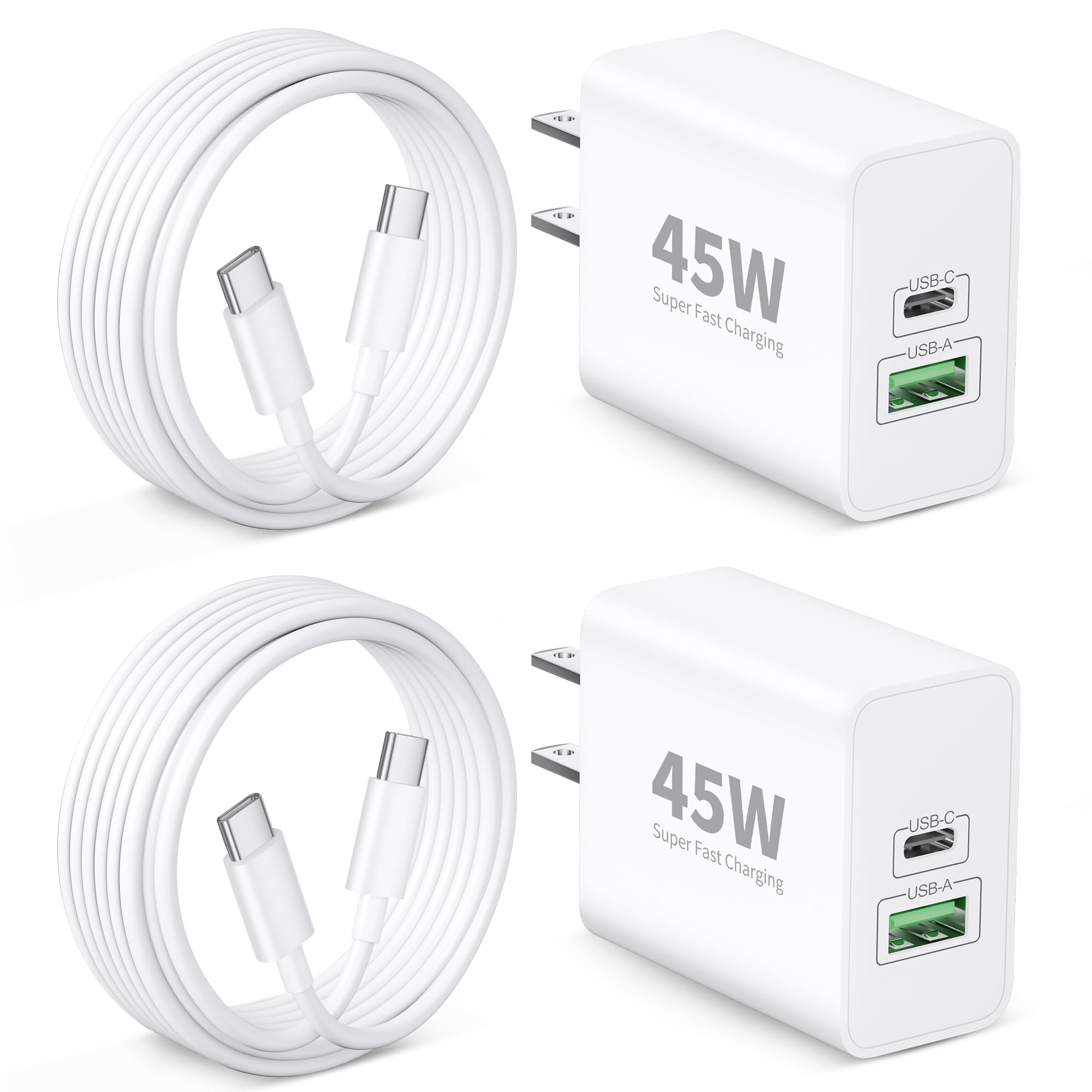 WODENTA iPhone 17/17 Pro Charger Fast Charging, 2-Pack 45W Dual Port USB C Super Fast Wall Charger Block with 6FT USB-C Cable for iPhone 17/17 Pro Max/Air/16/15 Pro Max/Plus/16e, iPad, AirPods Pro 3