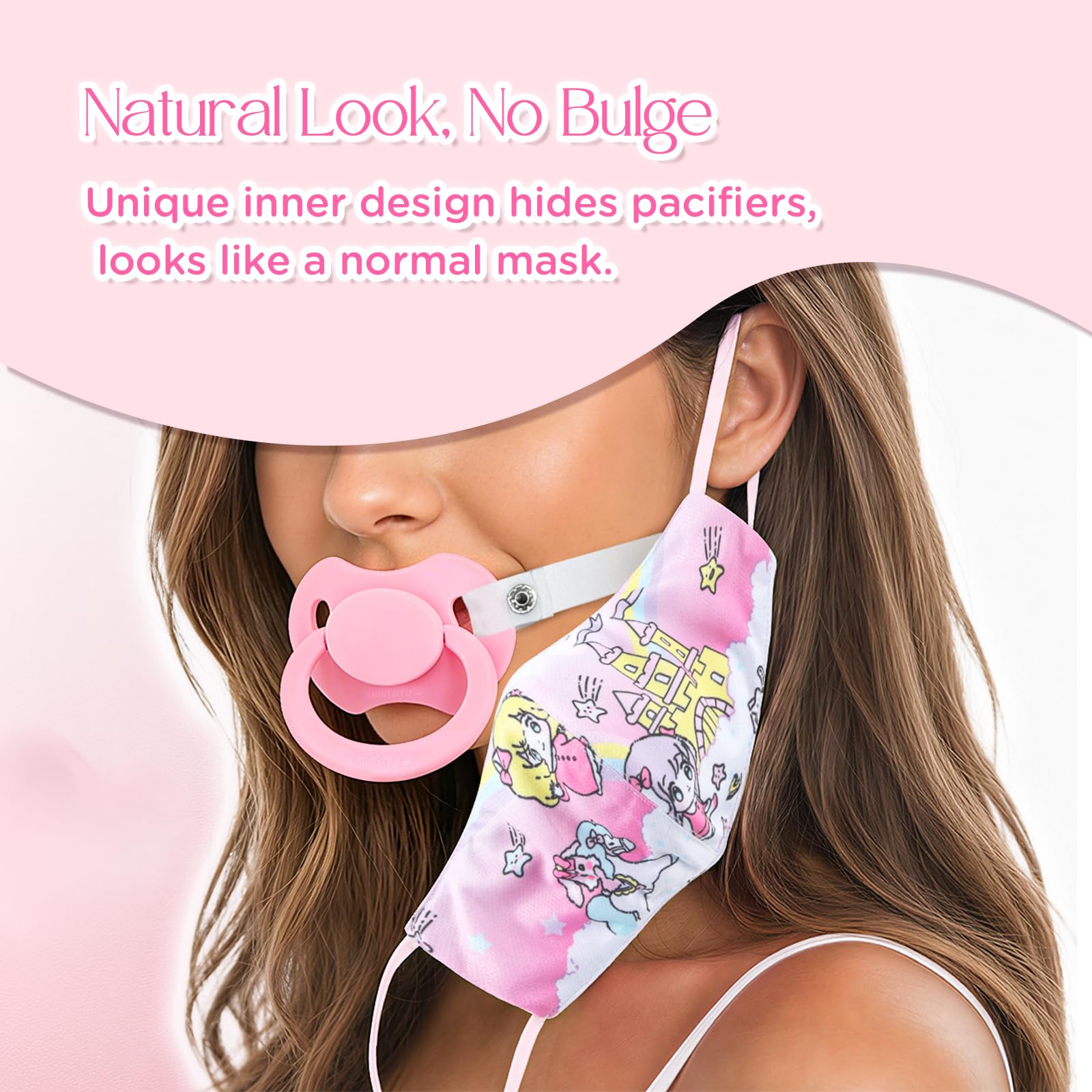 LittleForBig Diskretes Feenklein im Traumland Gen II Verstellbare Stoffmaske mit Abnehmbarem Schnuller-Knebel - „Secret Soother“ Gesichtsmaske mit Verstellbarem Gurt