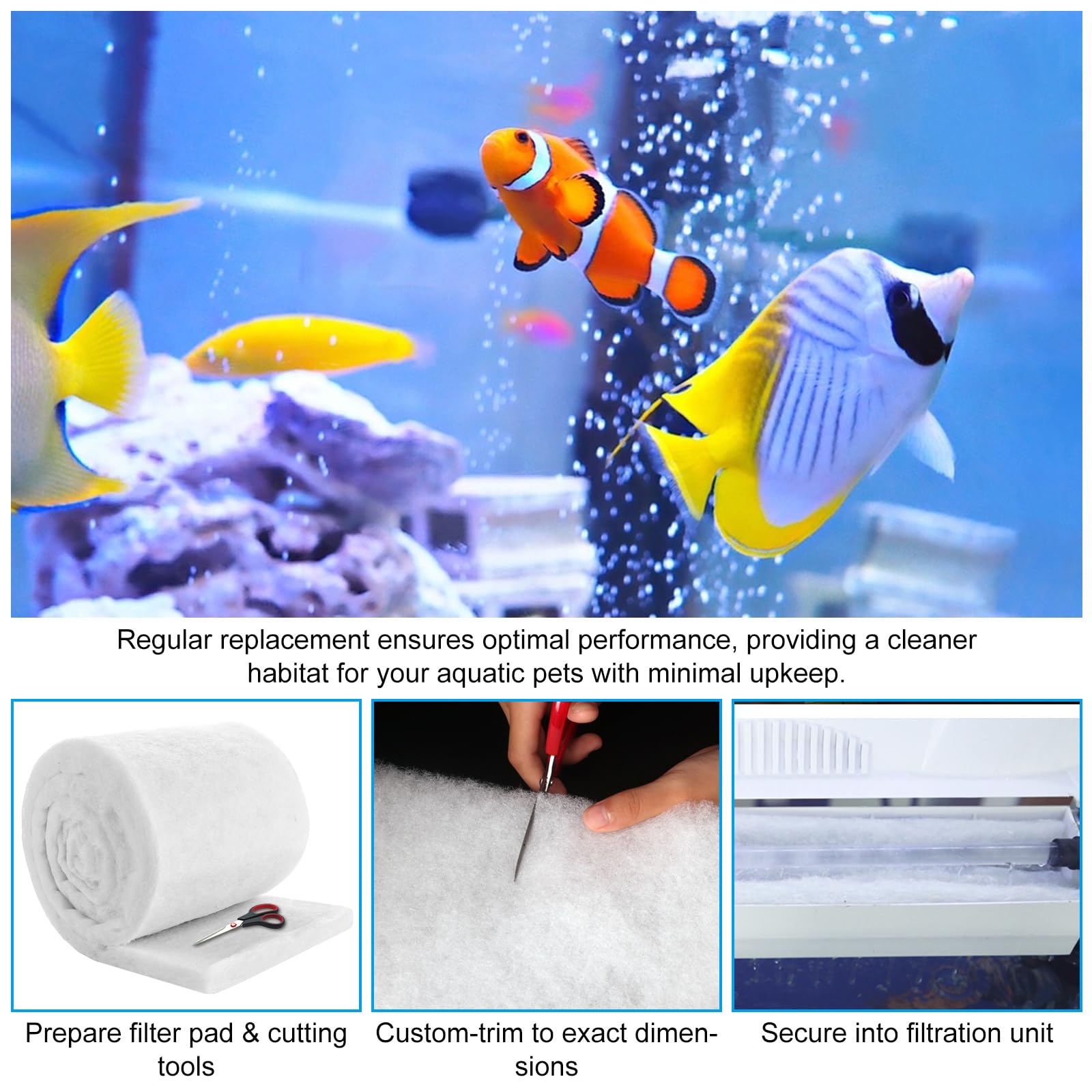 YAYODS 2 unidades de algodón filtrante para acuario 200 x 20 x 3 cm – Esponja de filtro espesada para acuarios – Material de filtro blanco – Filtro de fieltro para acuarios y estanques de peces
