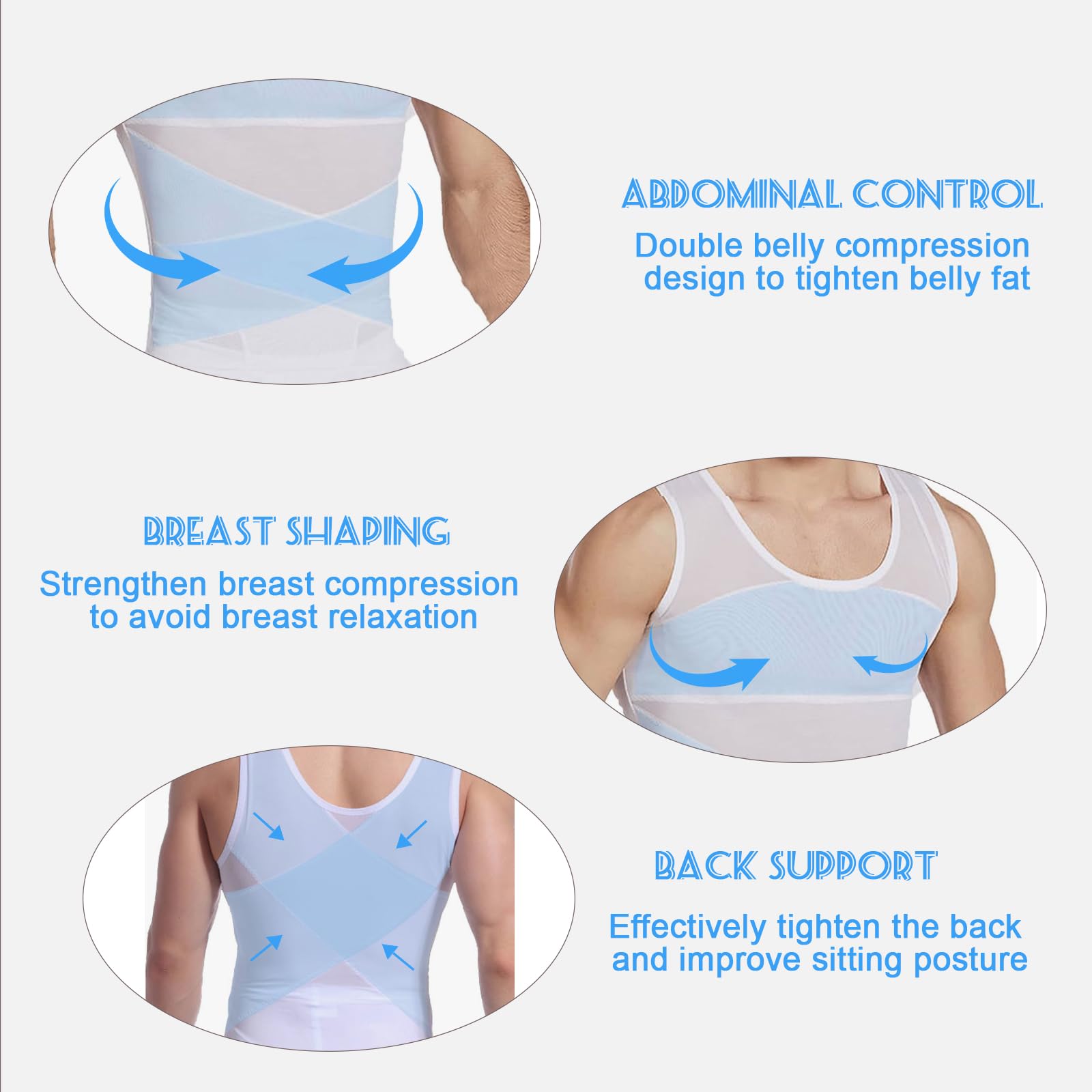 Chaleco de Compresión para Hombre, Faja Reductora, Camiseta Reductora de Compresión, Alta Elasticidad, Ideal para Gimnasio y Ejercicios de Fitness, Color Blanco