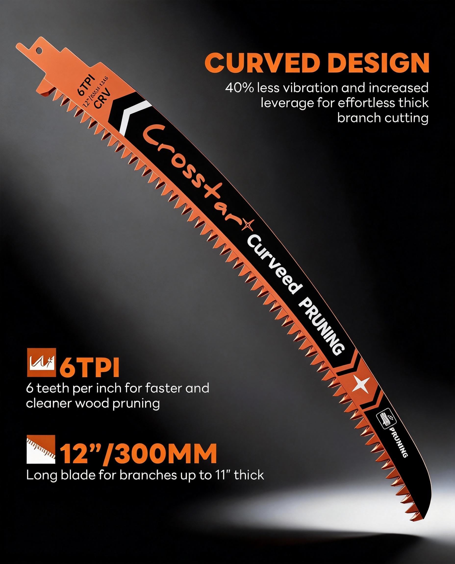 Crosstar Lame per seghetto alternativo con denti giapponesi da 30,5 cm, lame per potatura del legno 6TPI per tagliare alberi, tagliare rami, confezione da 3