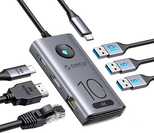 Concentrador USB C de 10 Gbps, estación de acoplamiento para laptop USB-C 6 en 1 a 4K 60Hz HDMI, USB 3.2 10G, 2 USB 3.0, 100 W PD, Gigabit Ethernet