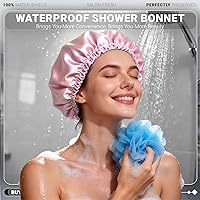 Vista 6 de Smilco Paquete de 4 gorros de ducha para mujer, reutilizables, impermeables, de doble capa, cubierta elástica grande de EVA para ducha, se adapta a