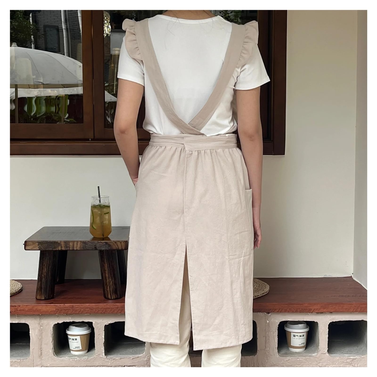 Schürze Herren Baumwoll-Leinen-Schürze for Damen, gekreuzte Rückseite, Küchen- und Kochschürzen mit Taschen, Vintage-Schürze for Backen, Gärtnern, Arbeiten, Trägerkleid