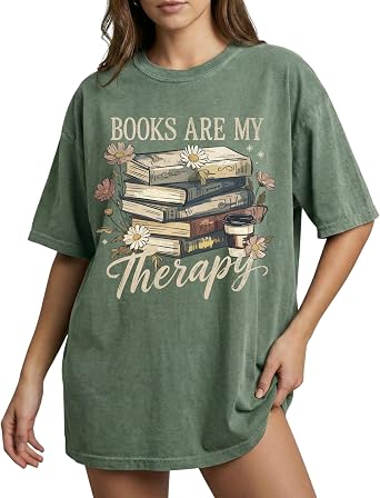 Garment-Dyed Books are My Therapy T-Shirt, Book Lover Gift, Flower Book Shirt
