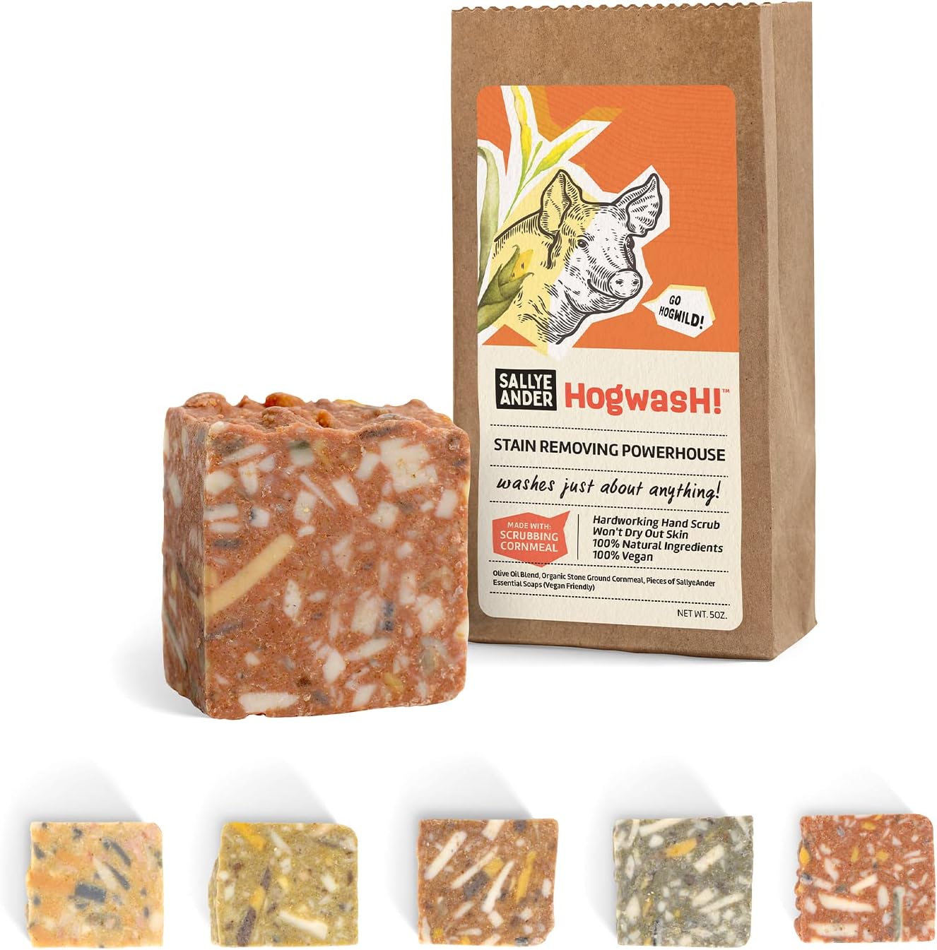 SALLYEANDER Hogwash! Soap - 1 Bar - Laundry Treatment Scrub - All-Natural Handmade Soap - Cornmeal Hand Wash