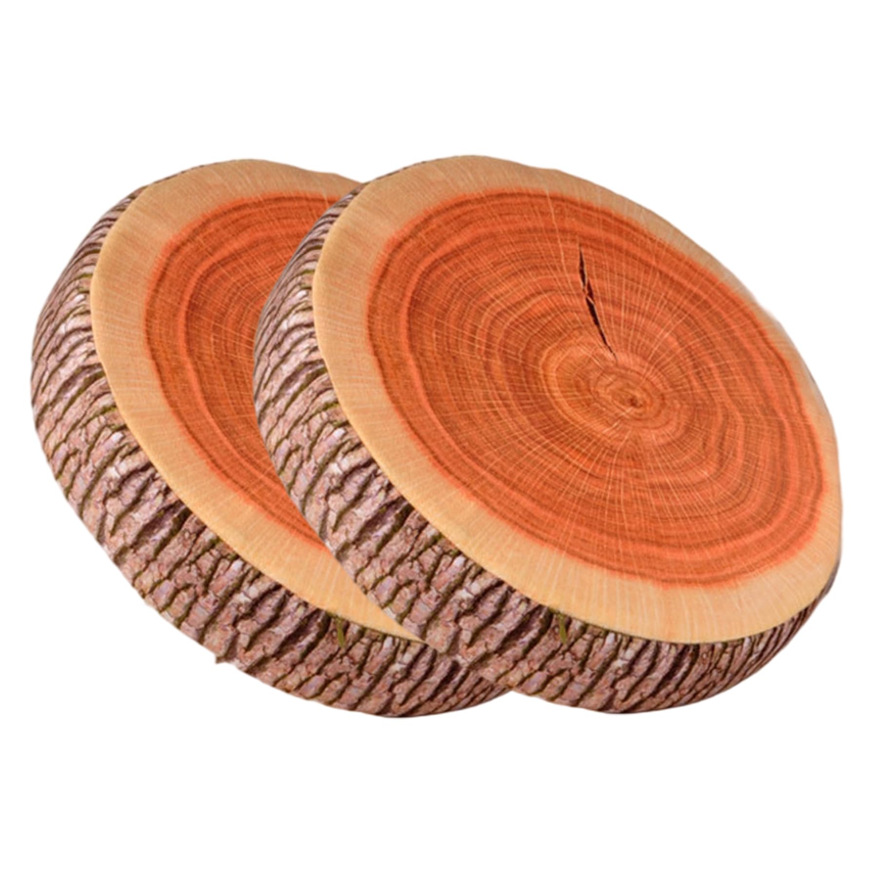 Licsaliwe Log Pillow, 2Pcs Wood Slice Round Throw Pillow 15x15x3 Inch, Sponge Stuffed Plush Floor Cushion for Home, Hotel, Camping Tent