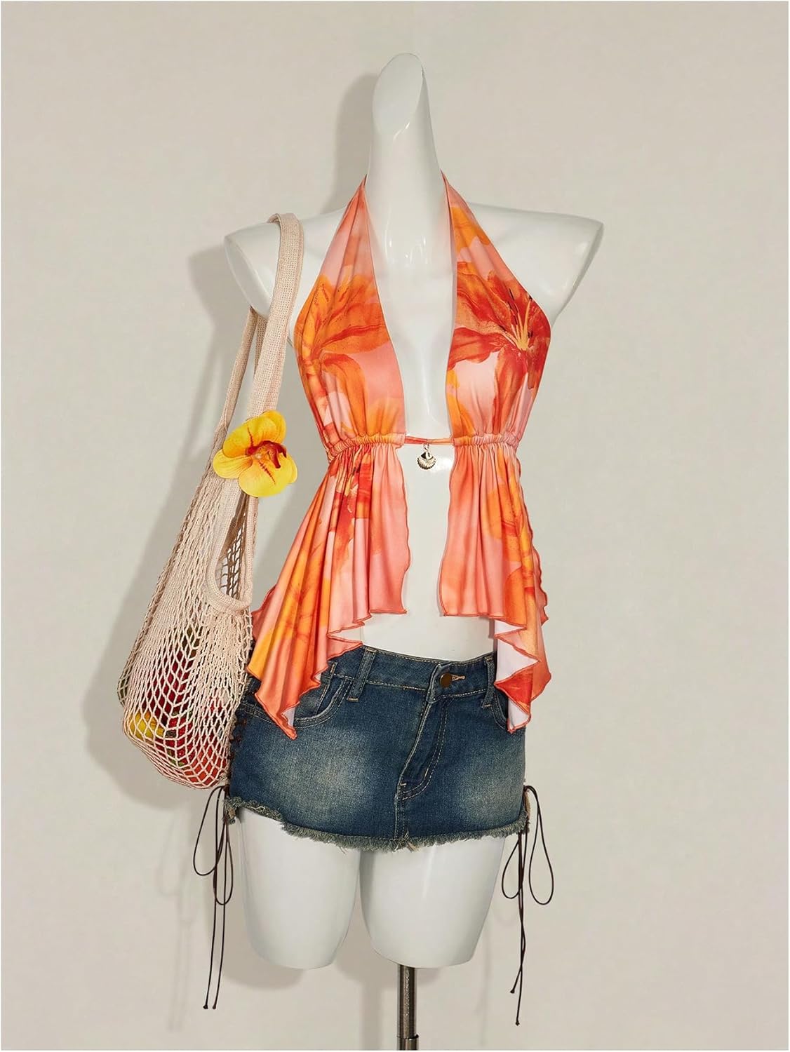 SHENHE Women's Sexy Backless Split Open Front Floral Halter Tank Flowy Beach Vacation Top - Image 4