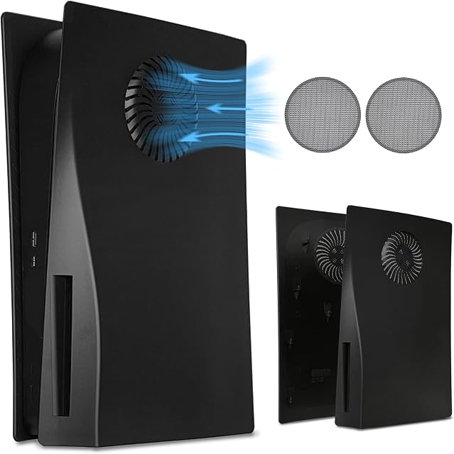 PS5 Faceplate with Cooling Vents and Dust Filter for Disc Edition DOBEWINGDELOU PS5 Face Plate Console Cover Replacement Side Plate Shell Dustproof Accessories ABS Case Black