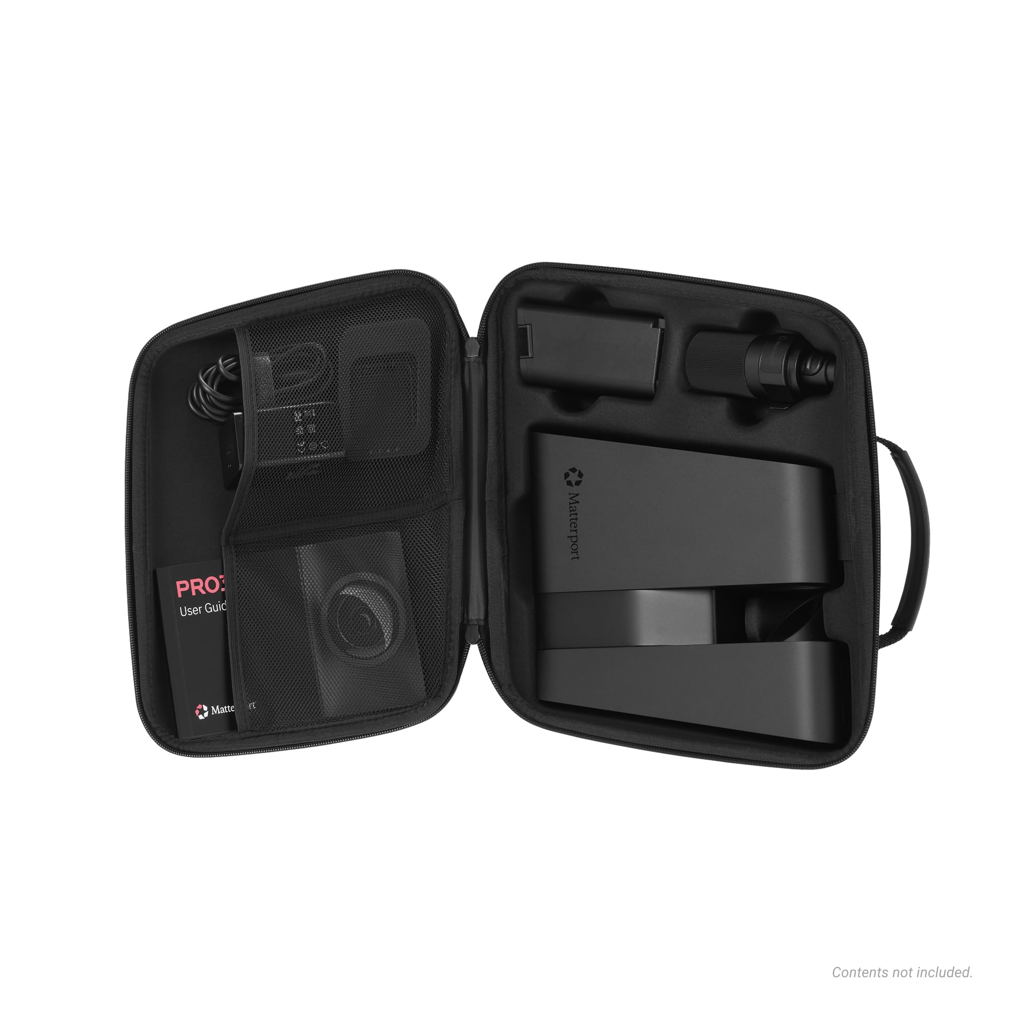 Matterport Funda para cámara Pro3, funda de transporte rígida de ajuste personalizado con compartimentos moldeados y bolsillos de malla para escáner Lidar Pro3 3D, batería y cargador, portátil