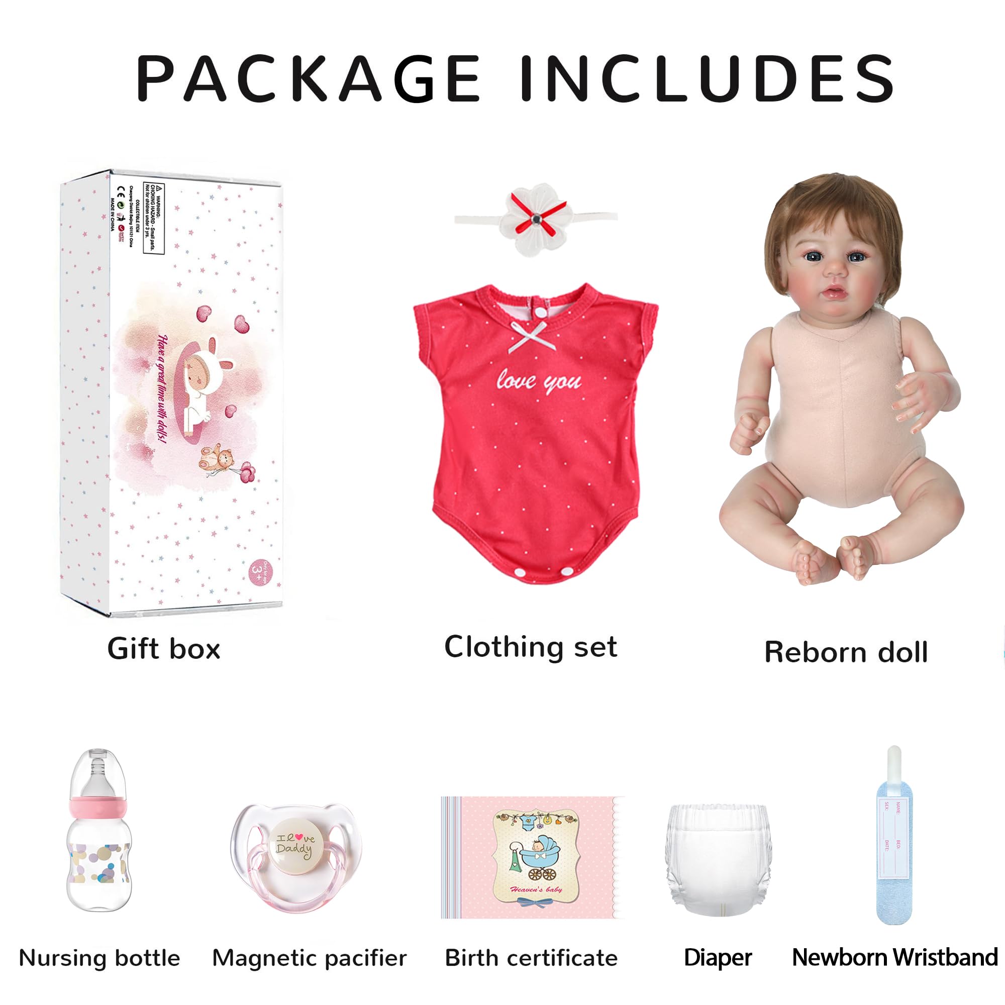 Muñecas realistas de bebé recién nacida de 18 pulgadas, bebé real con cuerpo suave y pesado, juego de regalo de muñecas Reborn de la vida real para niños a partir de 3 años 6