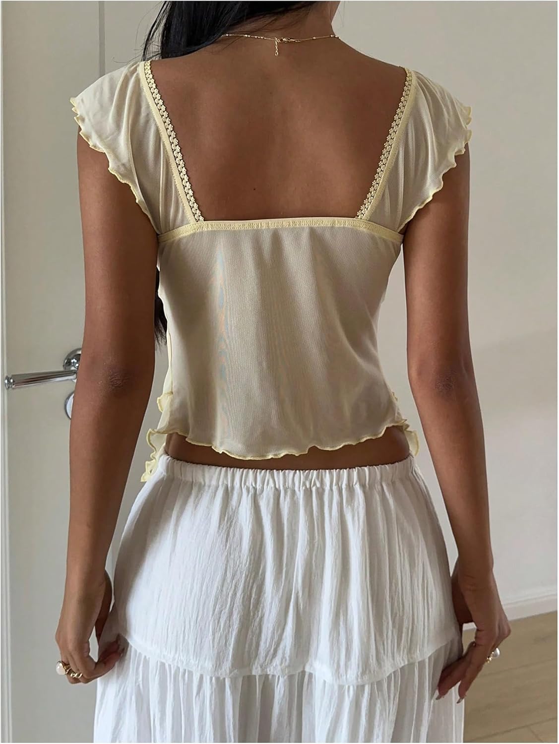 SOLY HUX Women's Babydoll Tops Ruffle Short Sleeve Mesh Crop Peplum Top Summer Coquette Clothes - Image 2