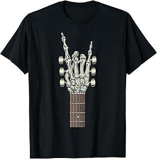 Rock On Skeleton Hand Guitar Gifts Men Graphic Tee Rock Band T-Shirt