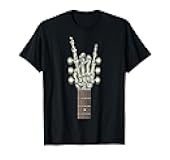 Rock On Skeleton Hand Guitar Gifts Men Rock Band Halloween T-Shirt