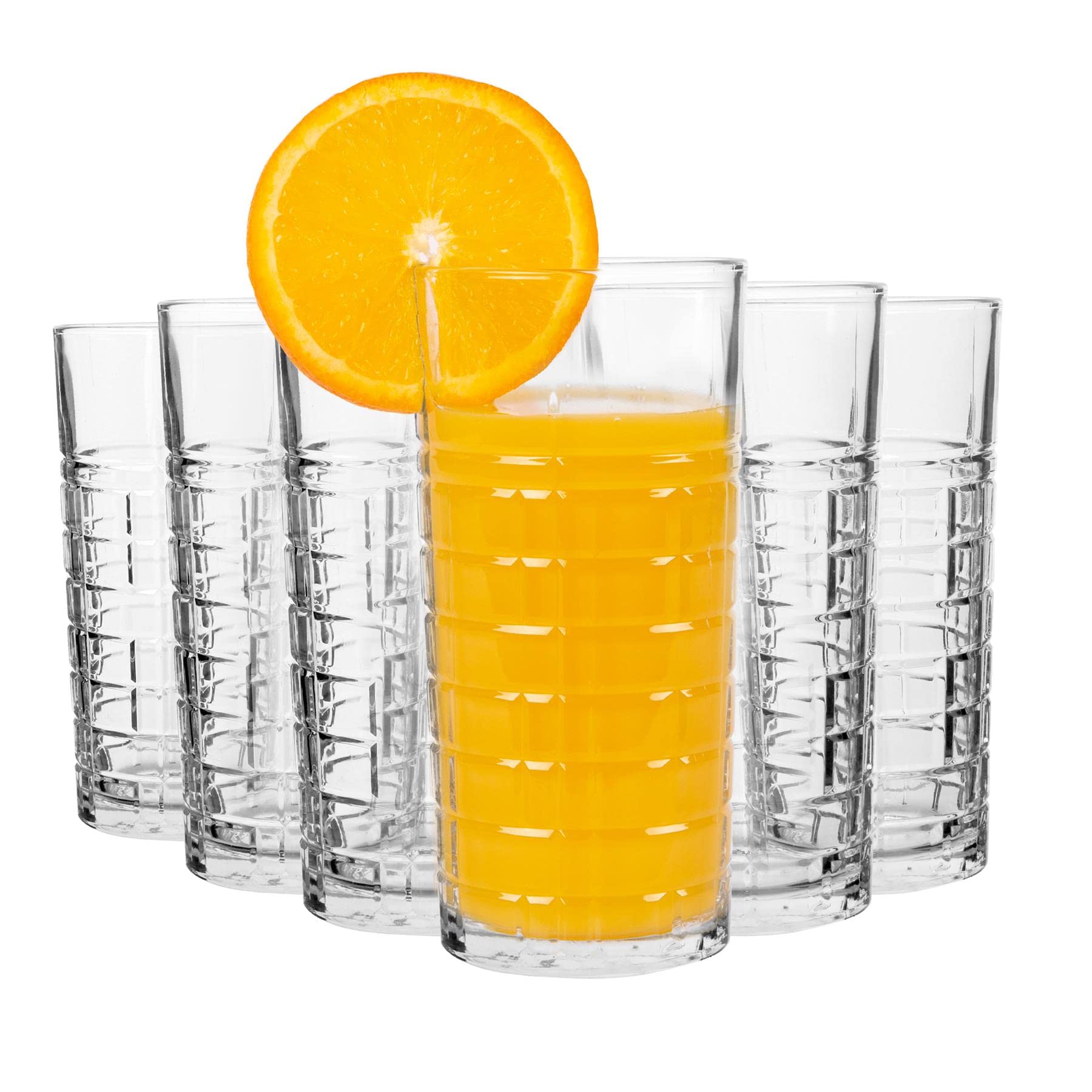 LAV Long Glasses Set of 6 | Versatile Glasses for Juice, Iced Tea, and More | Sleek Design | Ideal for Home, Parties, and Everyday Use | Durable Glass | Dishwasher Safe | 12.25 oz | 356 cc