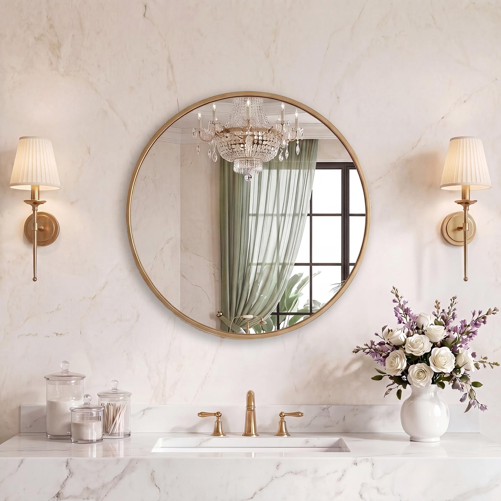 Sweetcrispy 20 Inch Round Wall Mirror, Bathroom Mirrors for Over Sink