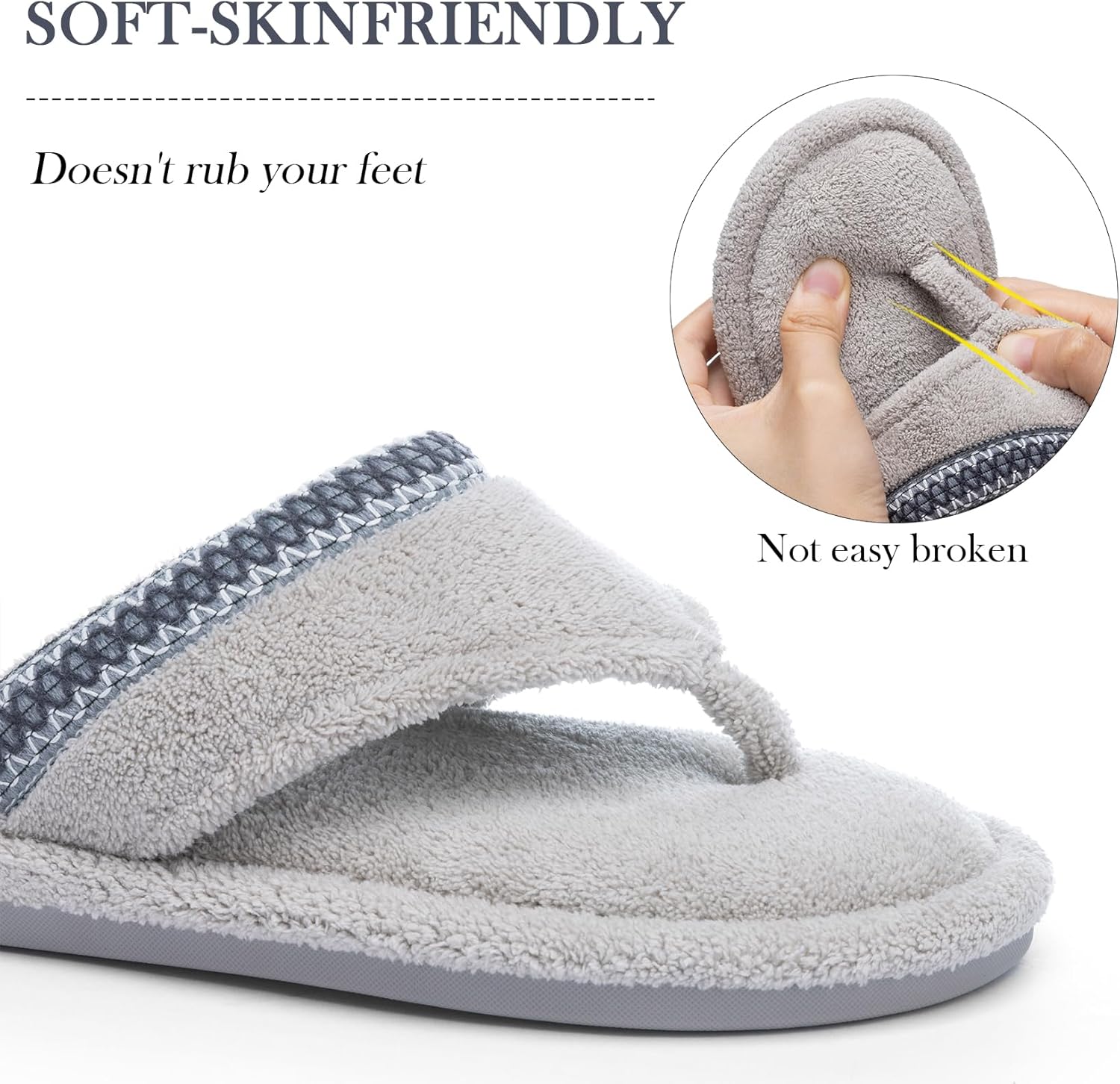 Flip Flops House Slippers for Women Indoor House Shoes with Soft Terry Cloth Ladies Thong Slippers with Non-Slip Sole and Memory Foam - Image 3