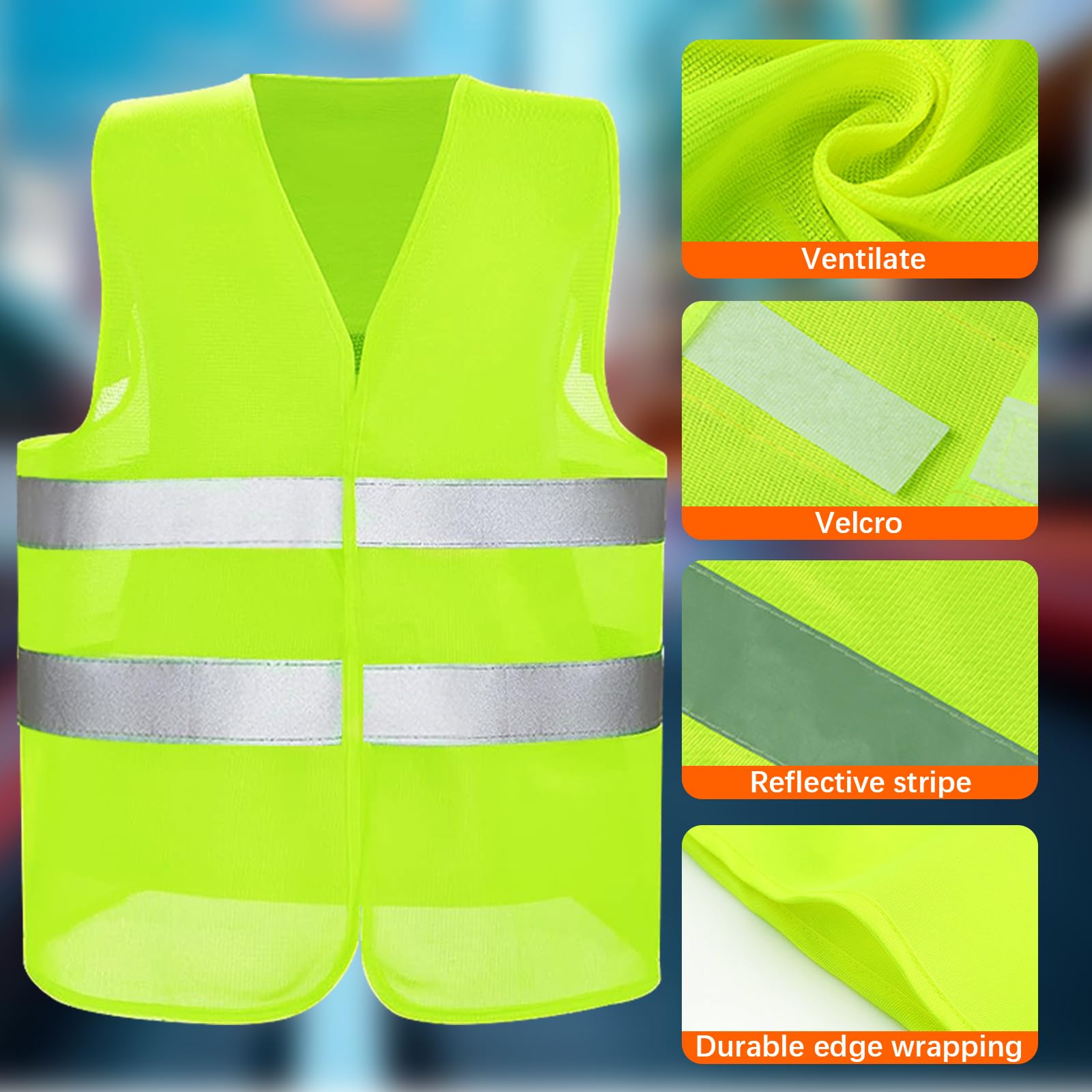 Chaleco Reflectante de Seguridad,10 Piezas Chalecos de Advertencia,Chalecos de Seguridad Alta Visibilidad, Chaleco de Seguridad de Alta.Visibilidad para Conductor, Limpiadores