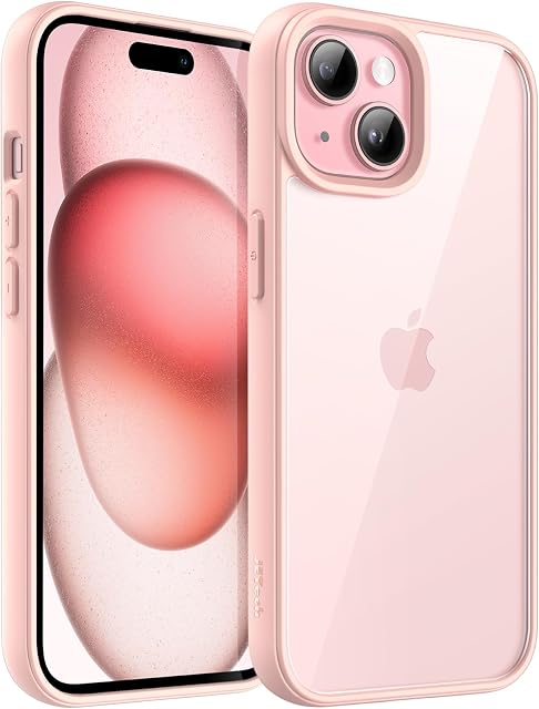 JETech Case for iPhone 15 6.1-Inch, Shockproof Phone Bumper Cover, Solid Color Matte TPU Frame, Anti-Scratch Clear Back (Pink)