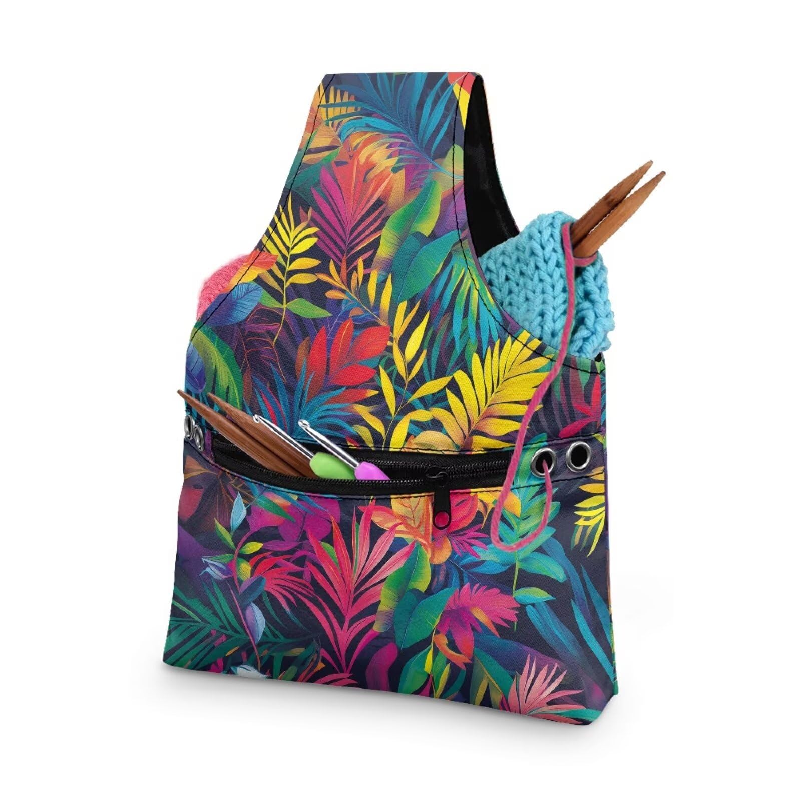 ZUXONGSY Tropical Leaf Yarn Storage Bag for Crocheting Dragonfly Knitting Project Handbag Crochet Organizers and Storage Knitting Accessories