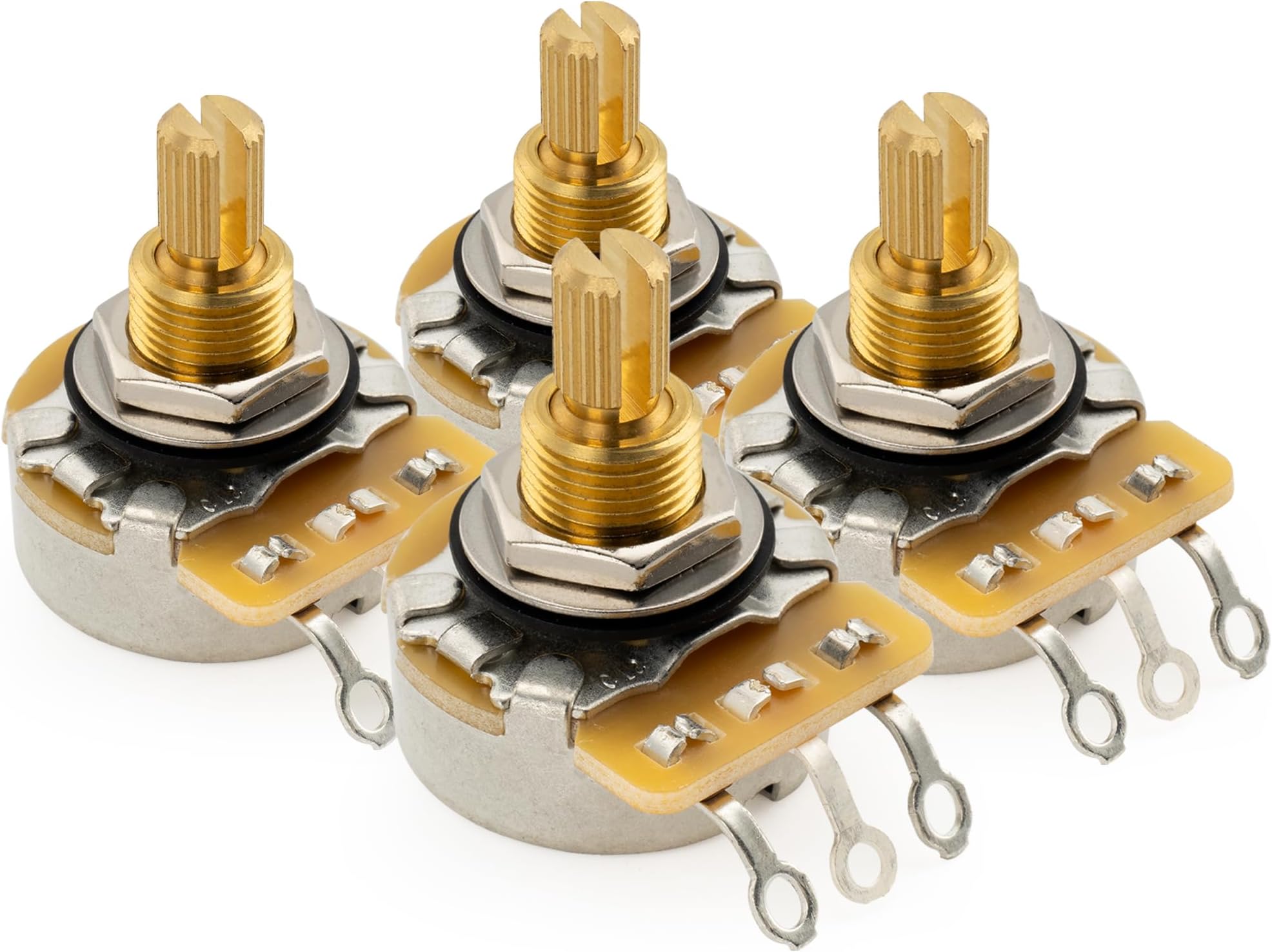 CTS 450G A500K Pots Brass Standard Split Shaft 3/8 Inch 10% Audio Taper Potentiometers for Electric Guitar Bass (Set of 4)