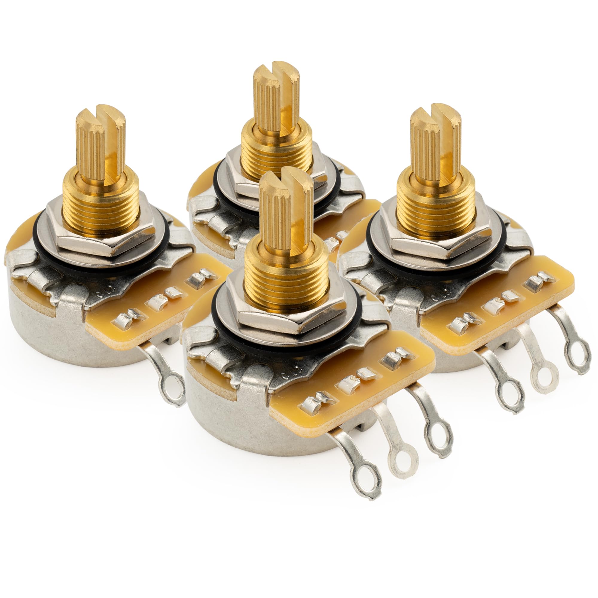 CTS 450G A500K Pots Brass Standard Split Shaft 3/8 Inch 10% Audio Taper Potentiometers for Electric Guitar Bass (Set of 4)