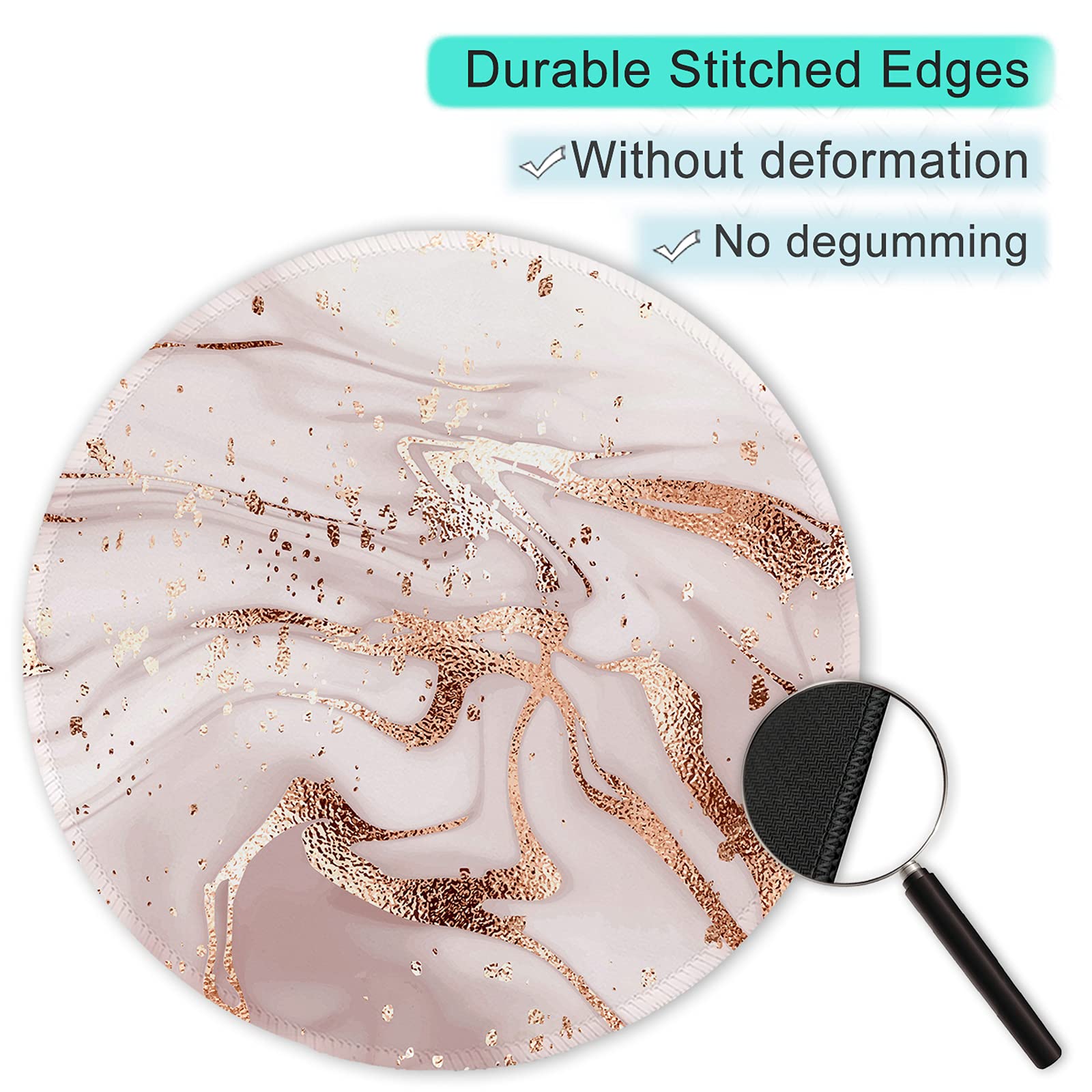 ITNRSIIET Mouse Pad with Stitched Edge, Premium Mouse Pad, Textured Waterproof Non-Slip Rubber Base for Wired or Wireless Gaming Mouse, Rose Gold Marble - 4