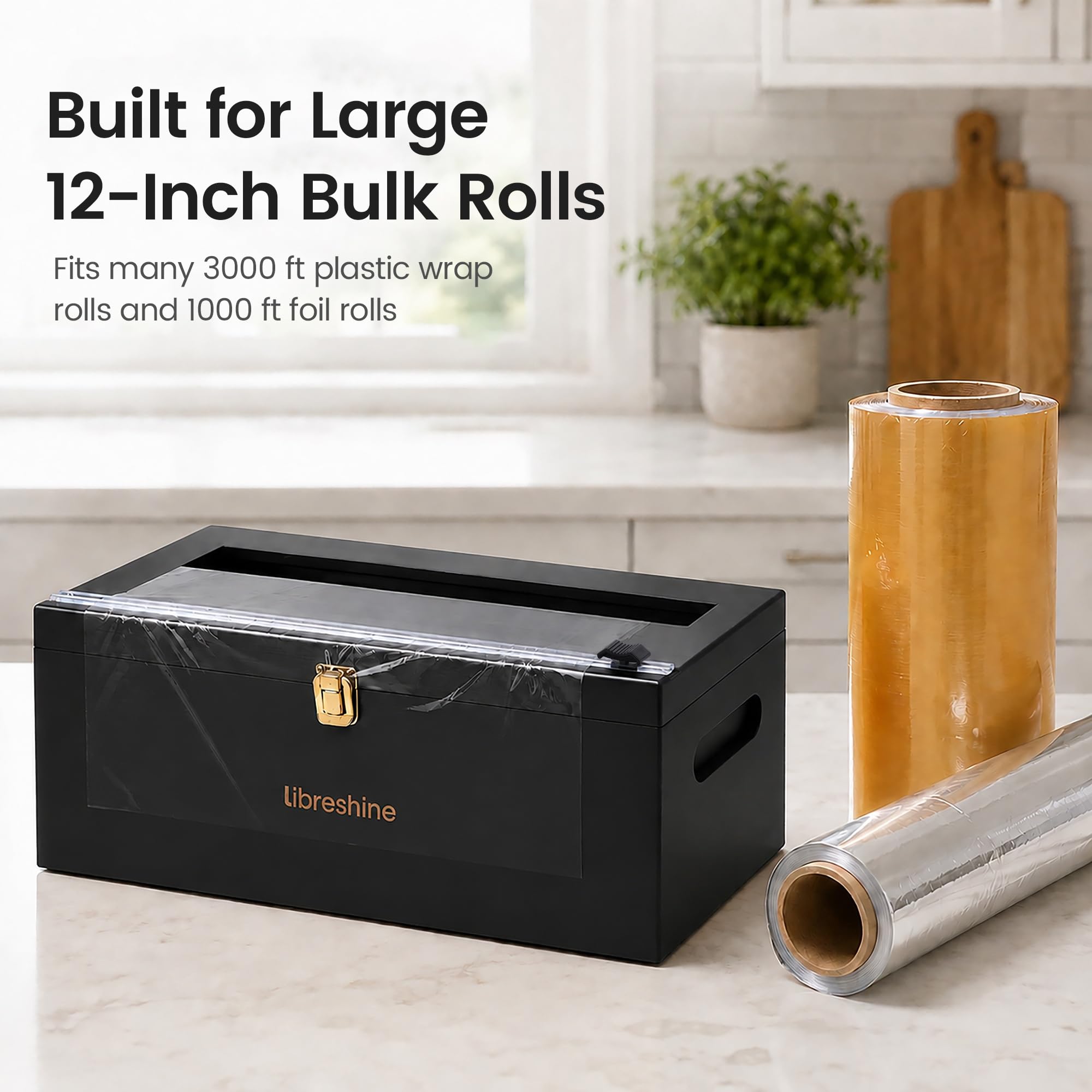 Libreshine Organizador extragrande de papel de aluminio y plástico de 12 pulgadas con cortador, tiene capacidad para rollos de película de 3000 pies o rollos de papel de aluminio de 500 a 1000 pies,
